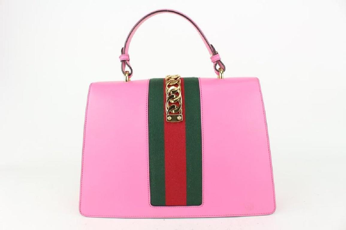 Gucci Maxi Large Pink Leather Sylvie Web Flap Top Handle Crossbody 66ggs723 1