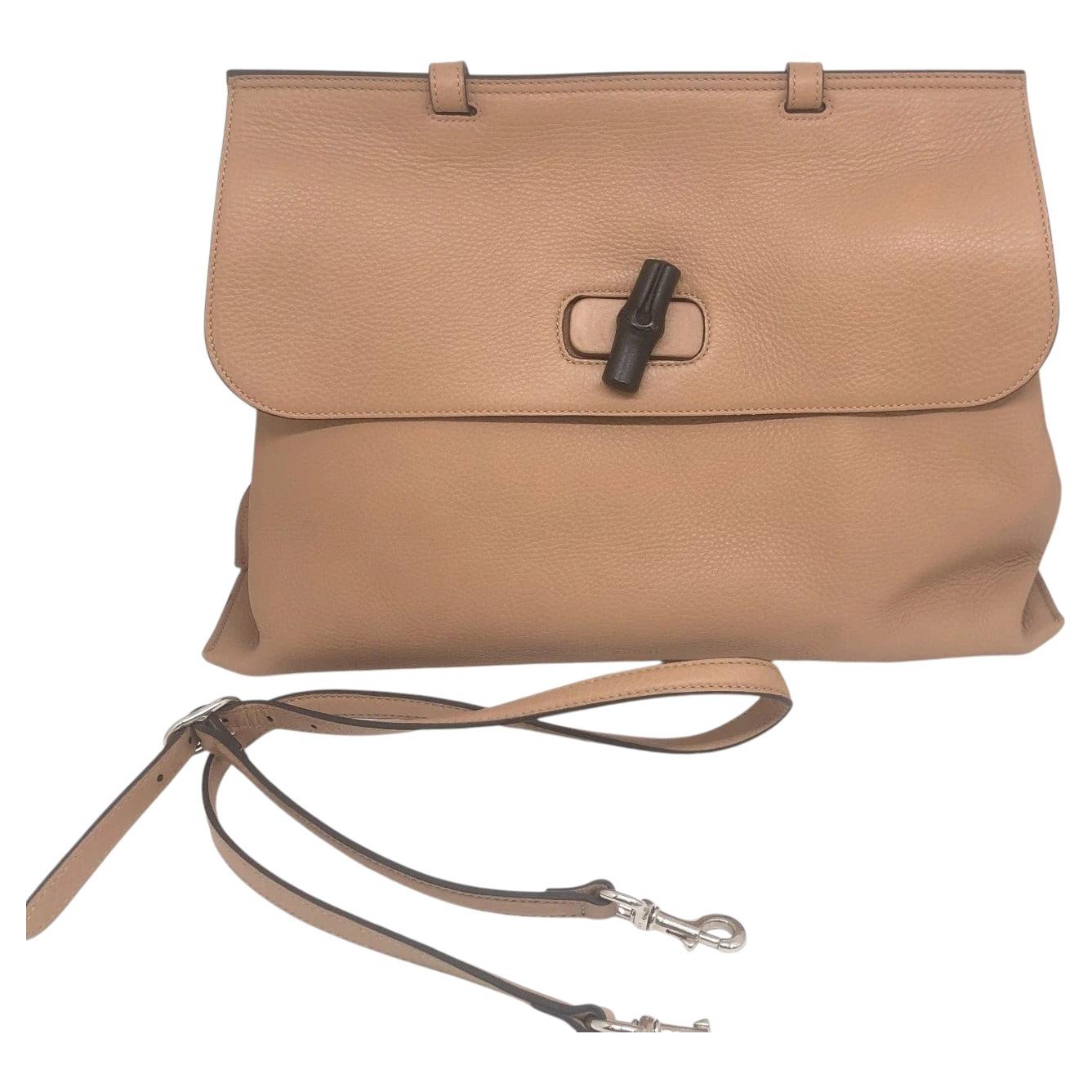 Gucci Medium Bamboo Daily Camel Grained Leather Top Handle Shoulder Bag