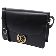 Gucci Medium GG Ring Shoulder Bag in Black Leather