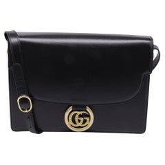 Gucci Medium GG Ring Shoulder Bag in Black Leather