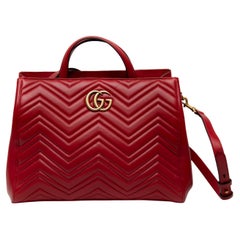 Gucci Medium Red G Marmont Matelassé Tote Bag with Gold-Toned Double G Hardware