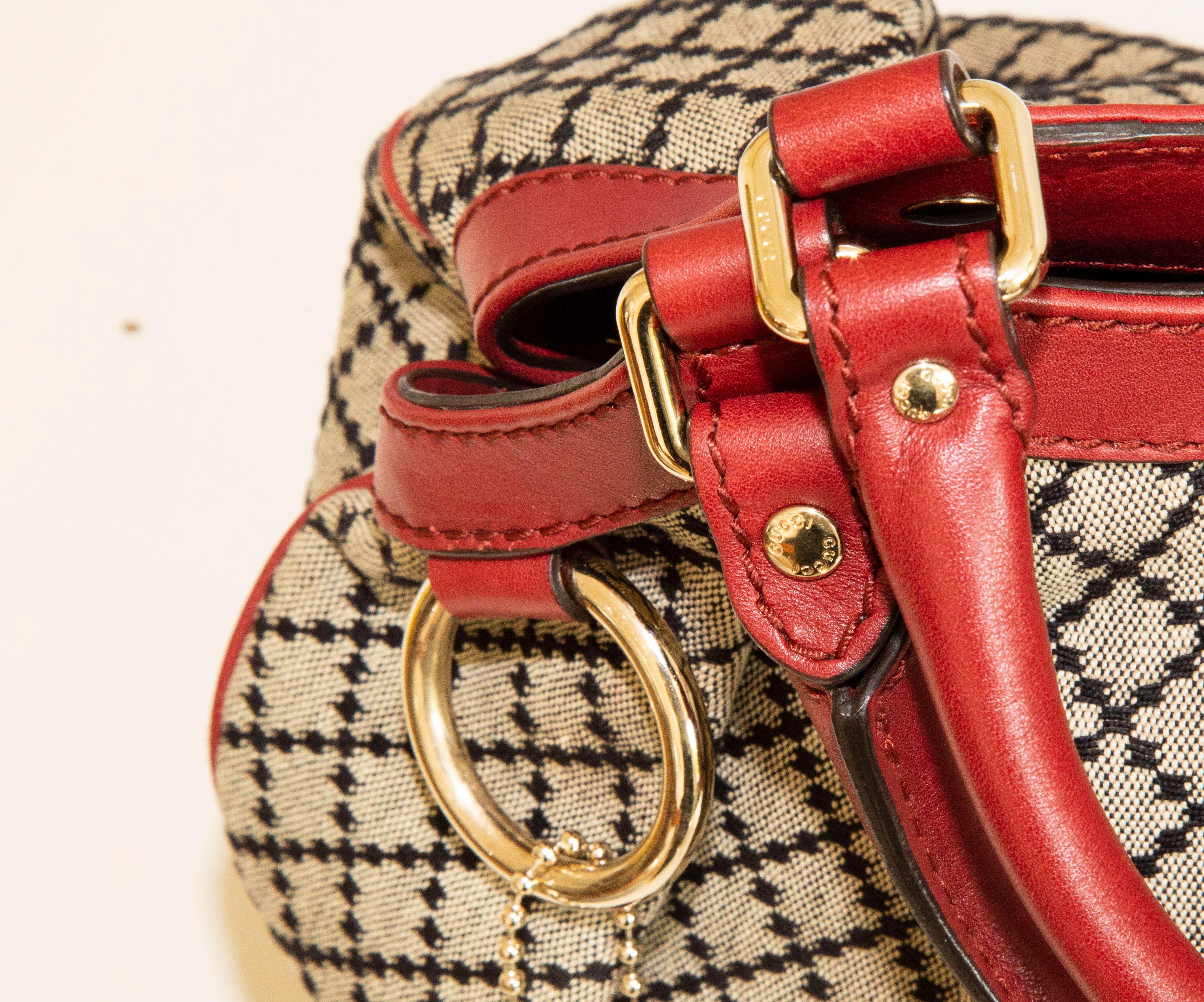 Gucci Medium Sukey in Diamante Canvas and Red Leather Handbag 7