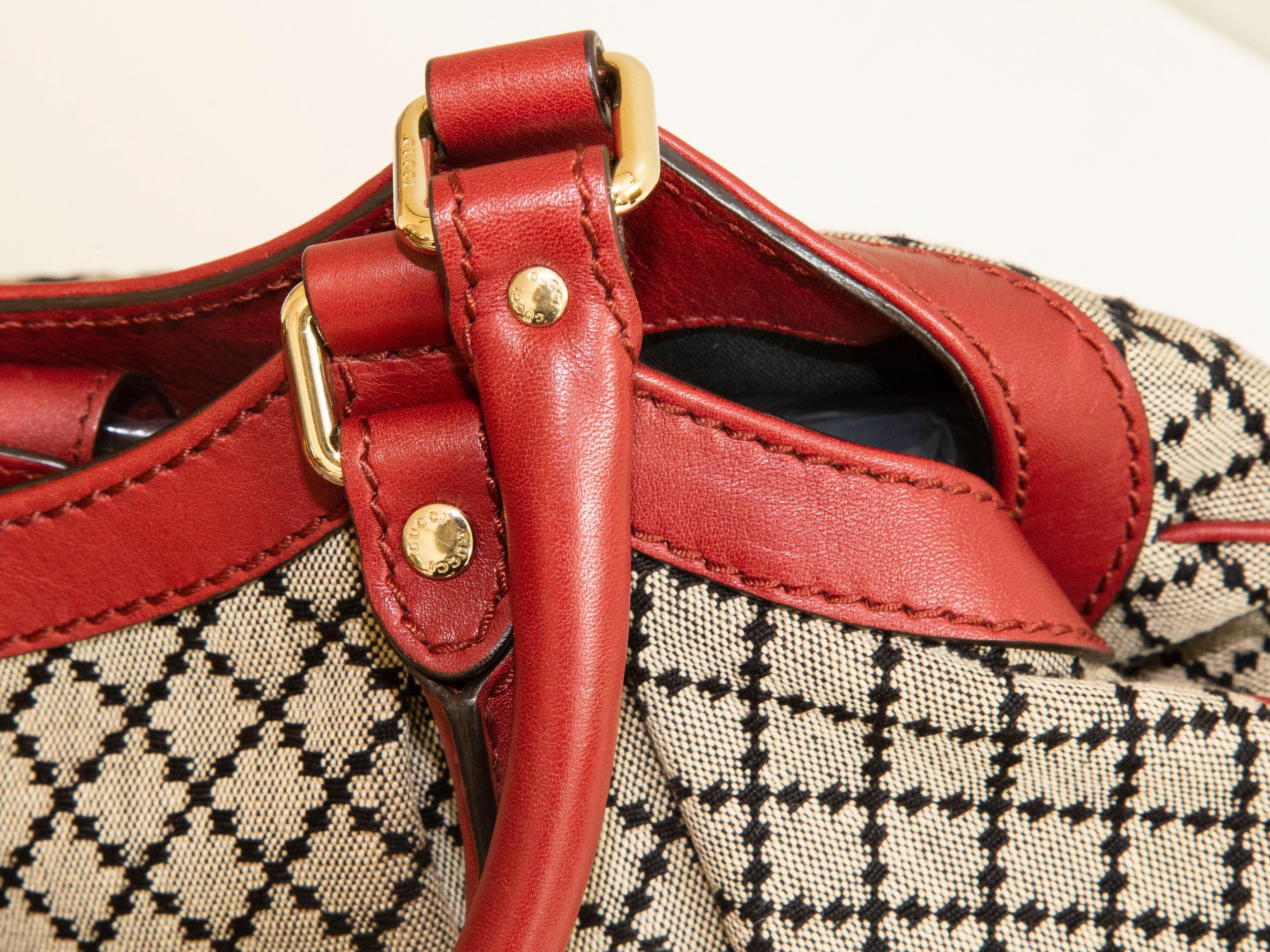 Gucci Medium Sukey in Diamante Canvas and Red Leather Handbag 8