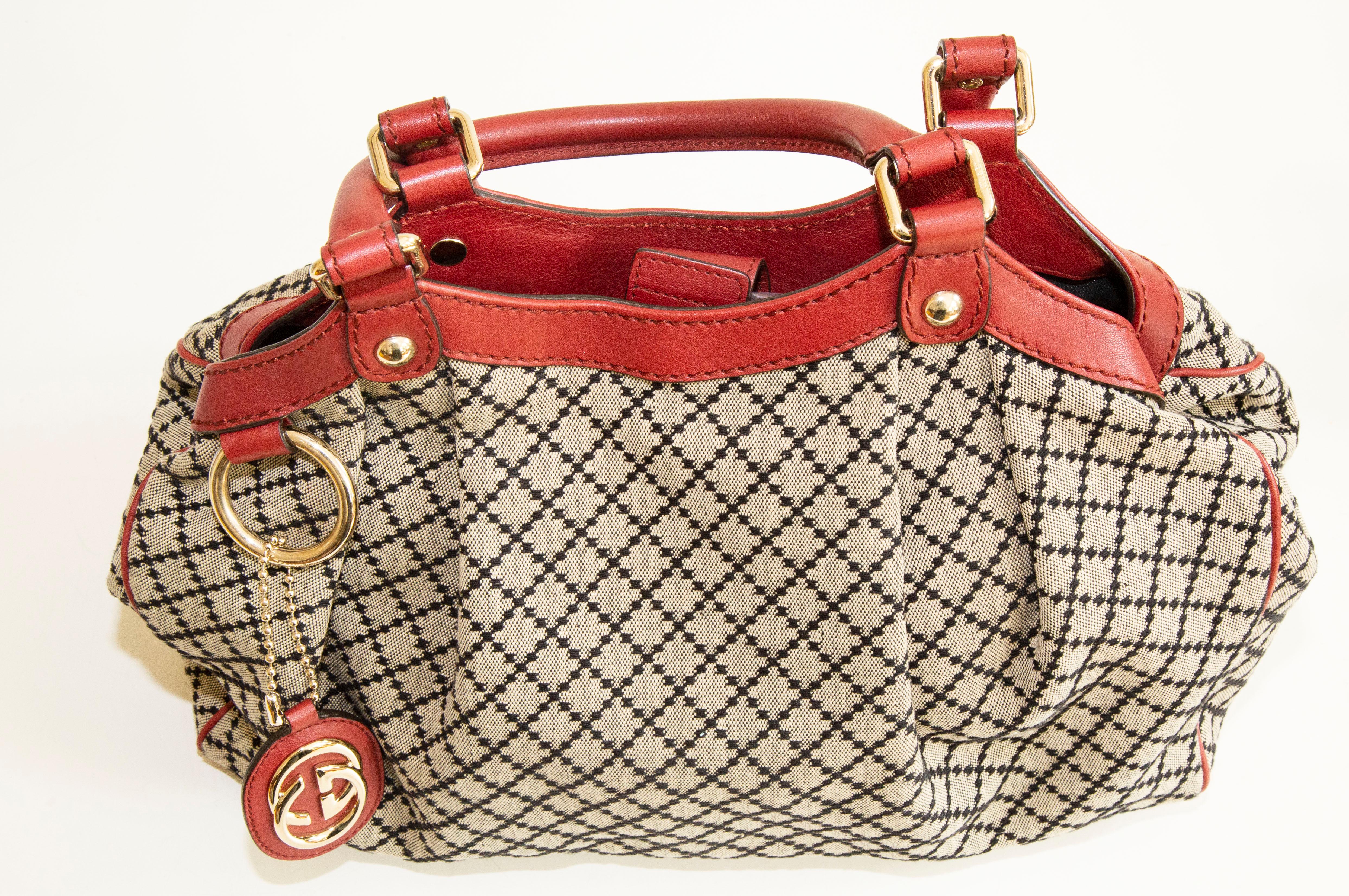 Gucci Medium Sukey in Diamante Canvas and Red Leather Handbag 9
