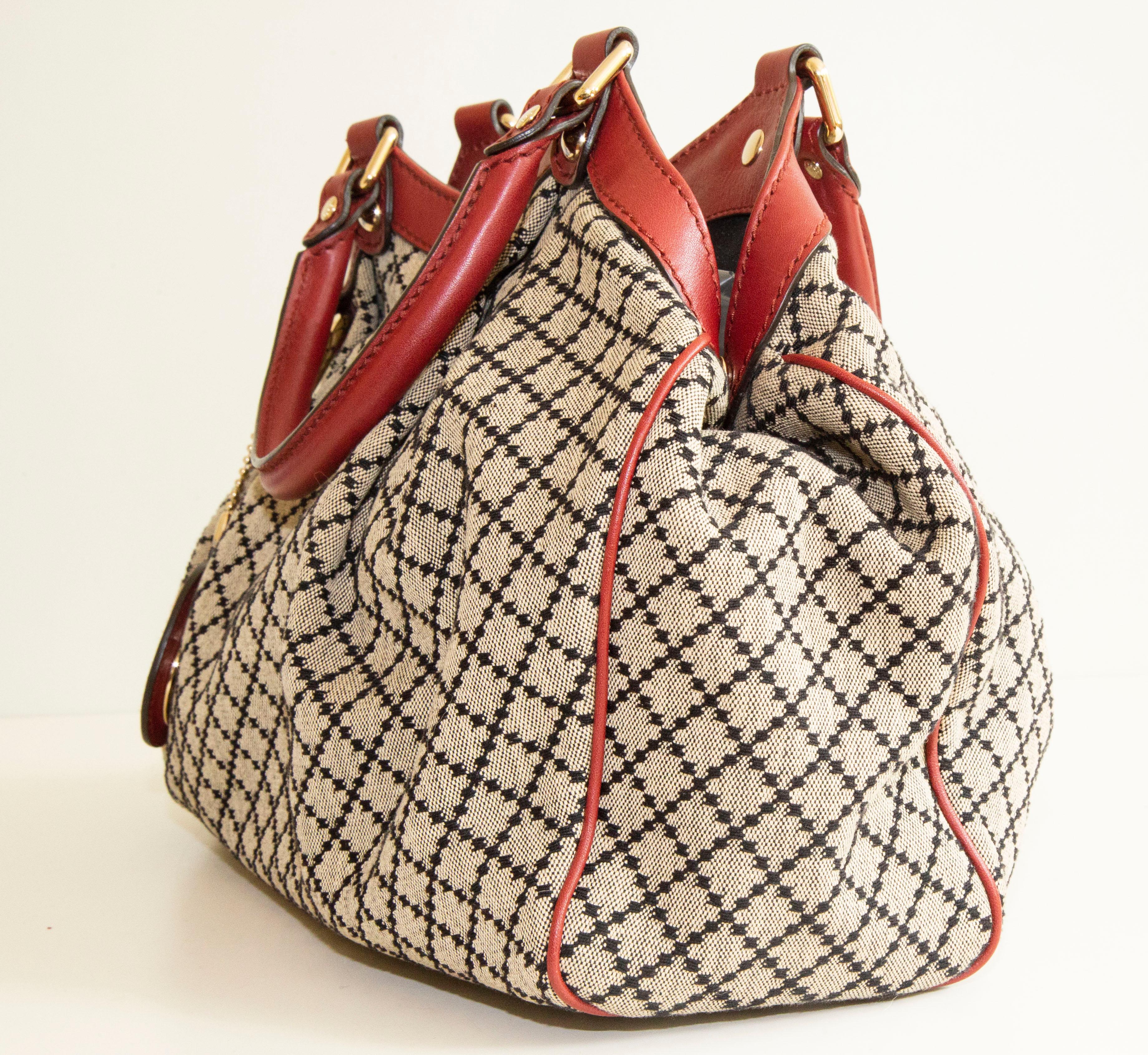 Gucci Medium Sukey in Diamante Canvas and Red Leather Handbag 1