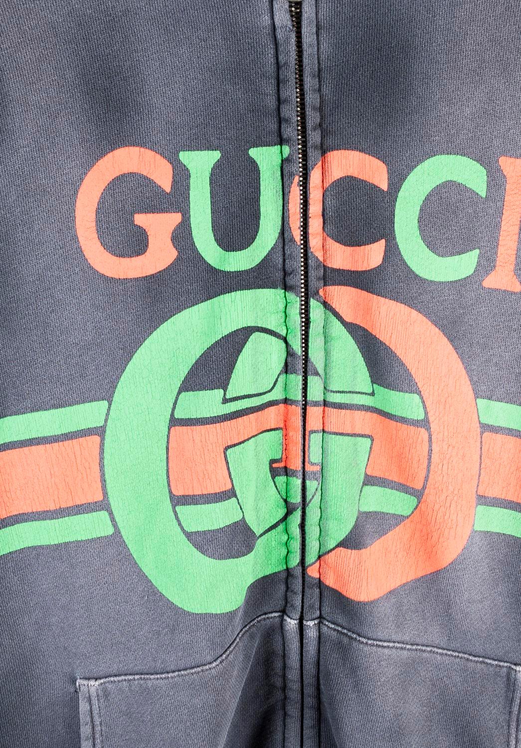 Gucci Men Jumper Hooded Distressed Full Zip Heavy Reversible Jacket, Size M, S66 In Good Condition For Sale In Kaunas, LT