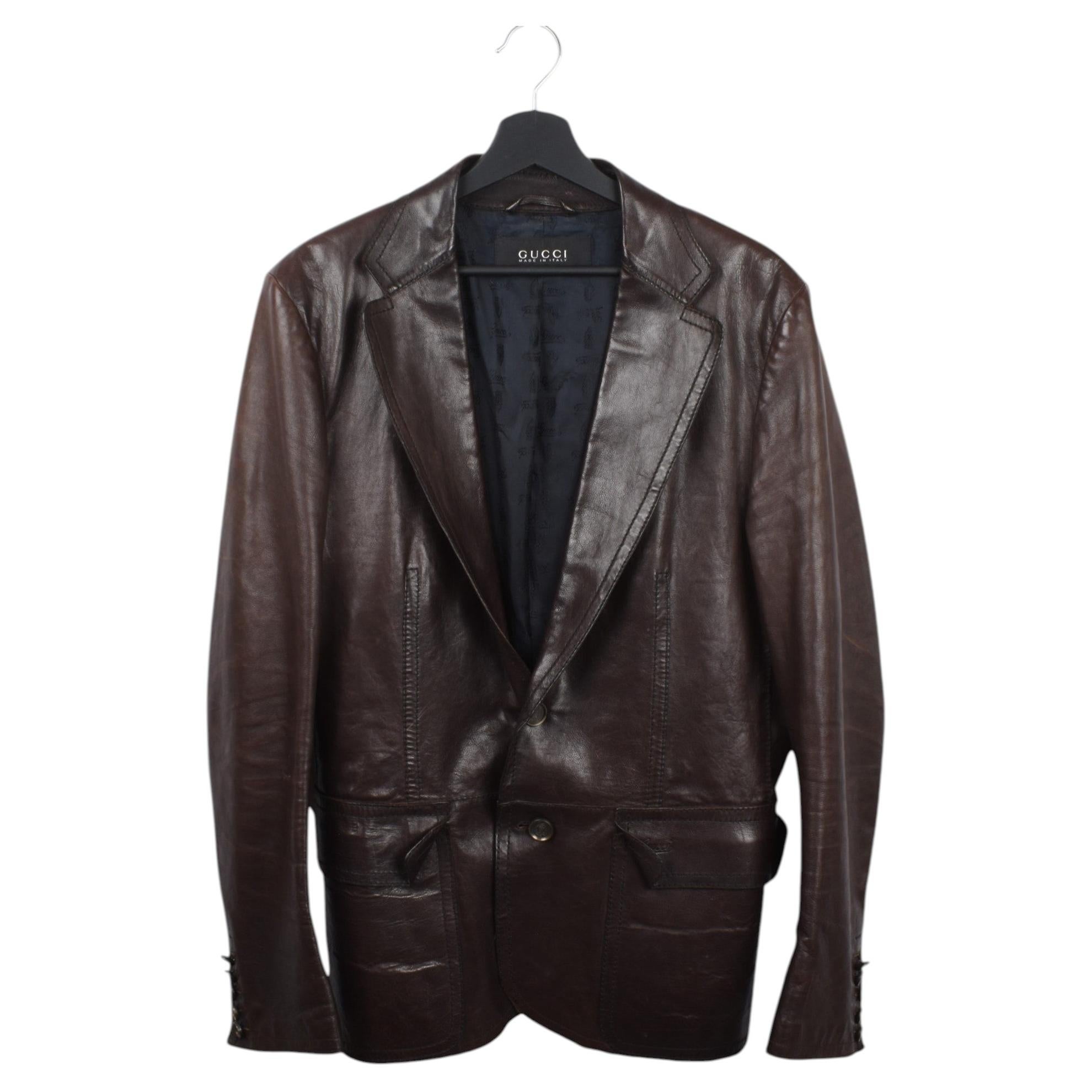 Gucci Men Leather Jacket blazer style Size IT52-L, S1931