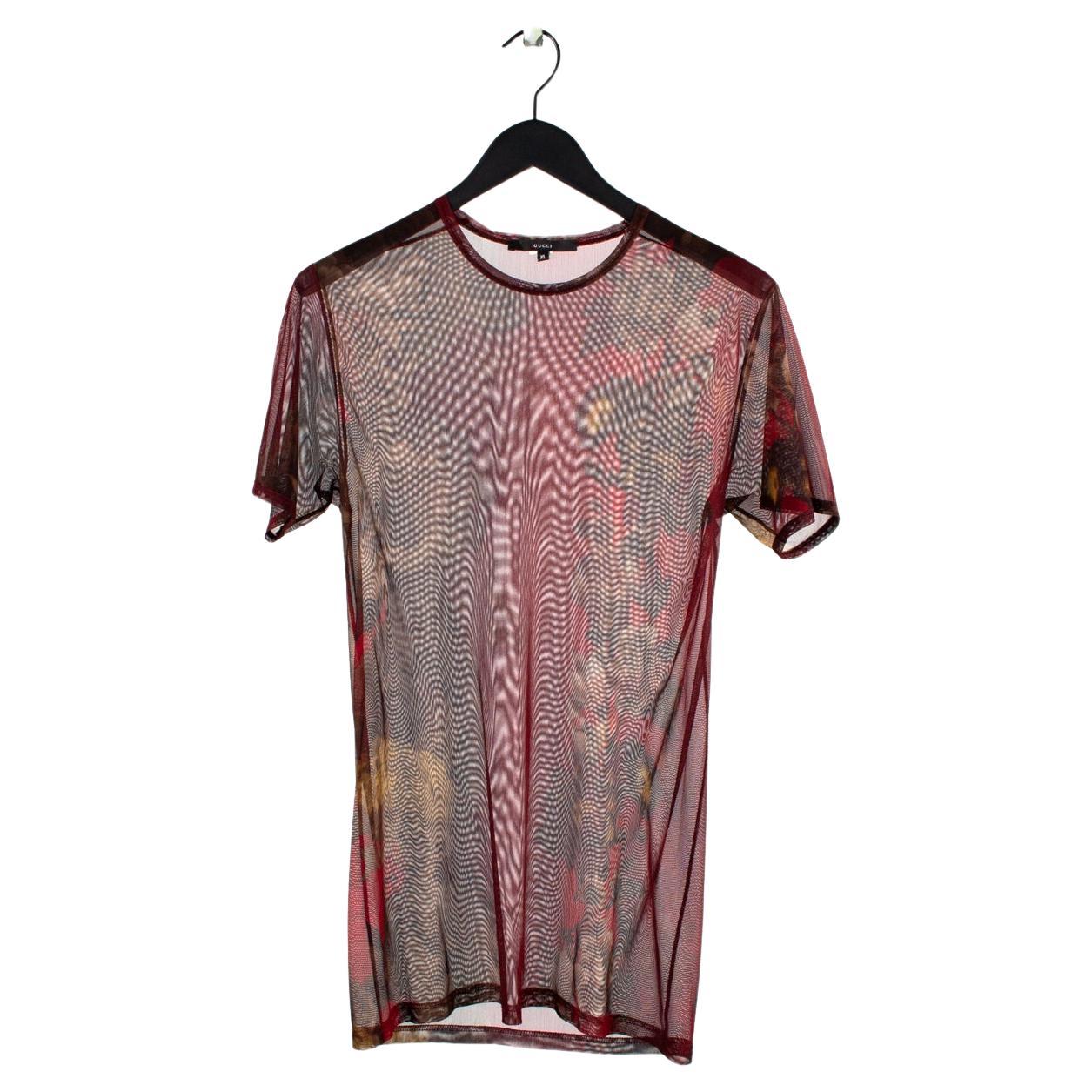 Gucci Homme T-Shirt Floral Mesh Slim Transparent Tom Ford Taille XL  en vente