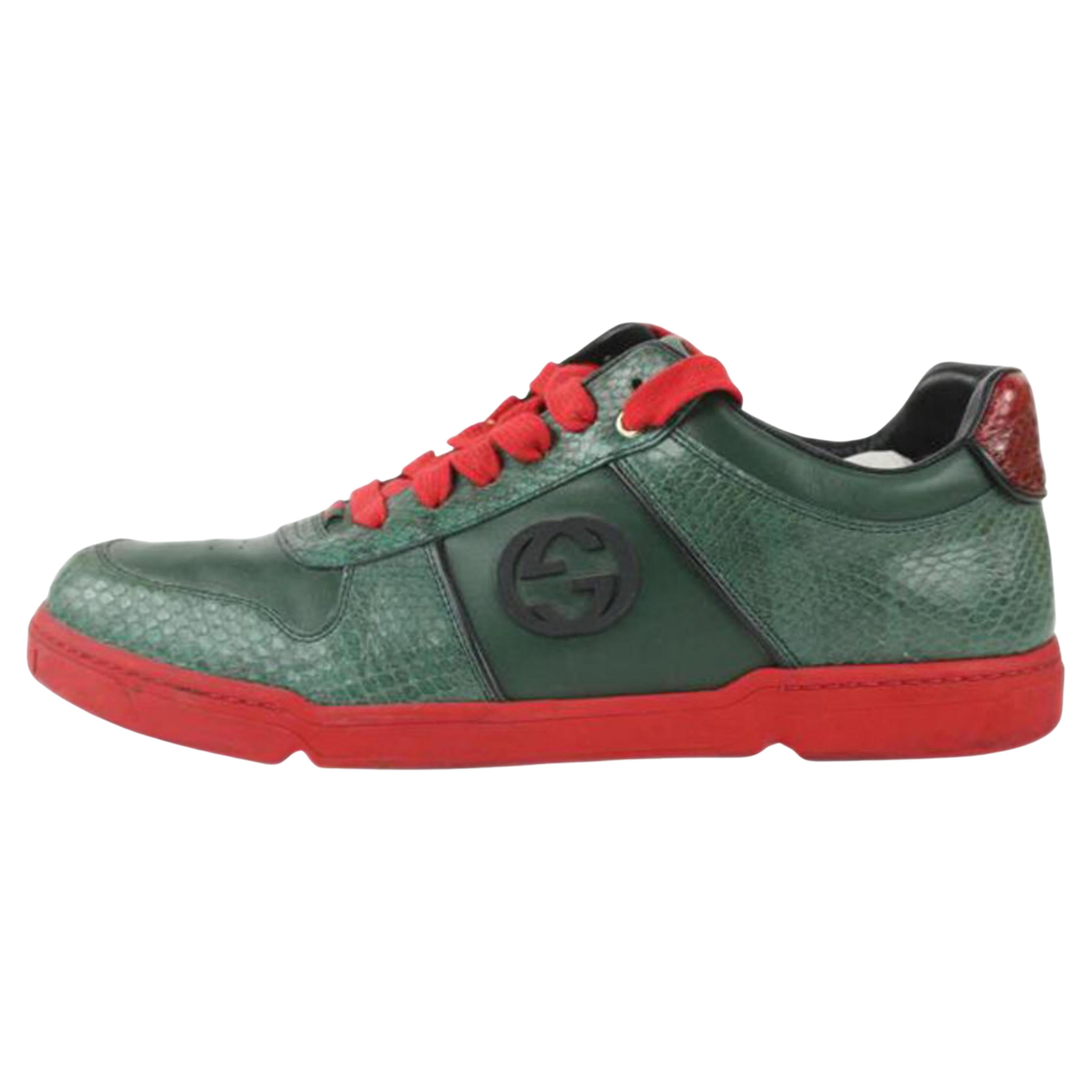 Gucci Men's 12.5 US Red x Green Python Low Top Classic Sneaker 1gg1112