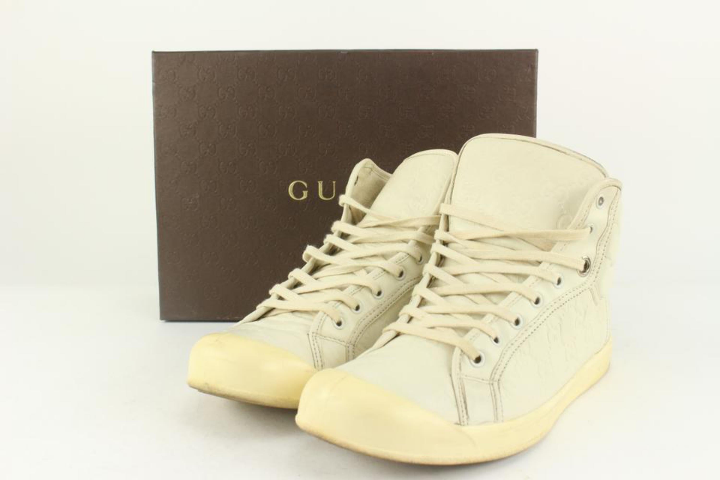 Gucci Men's 8.5 US Ivory Mystic White Guccissima Leather Web Sneaker 1117g6 For Sale 7