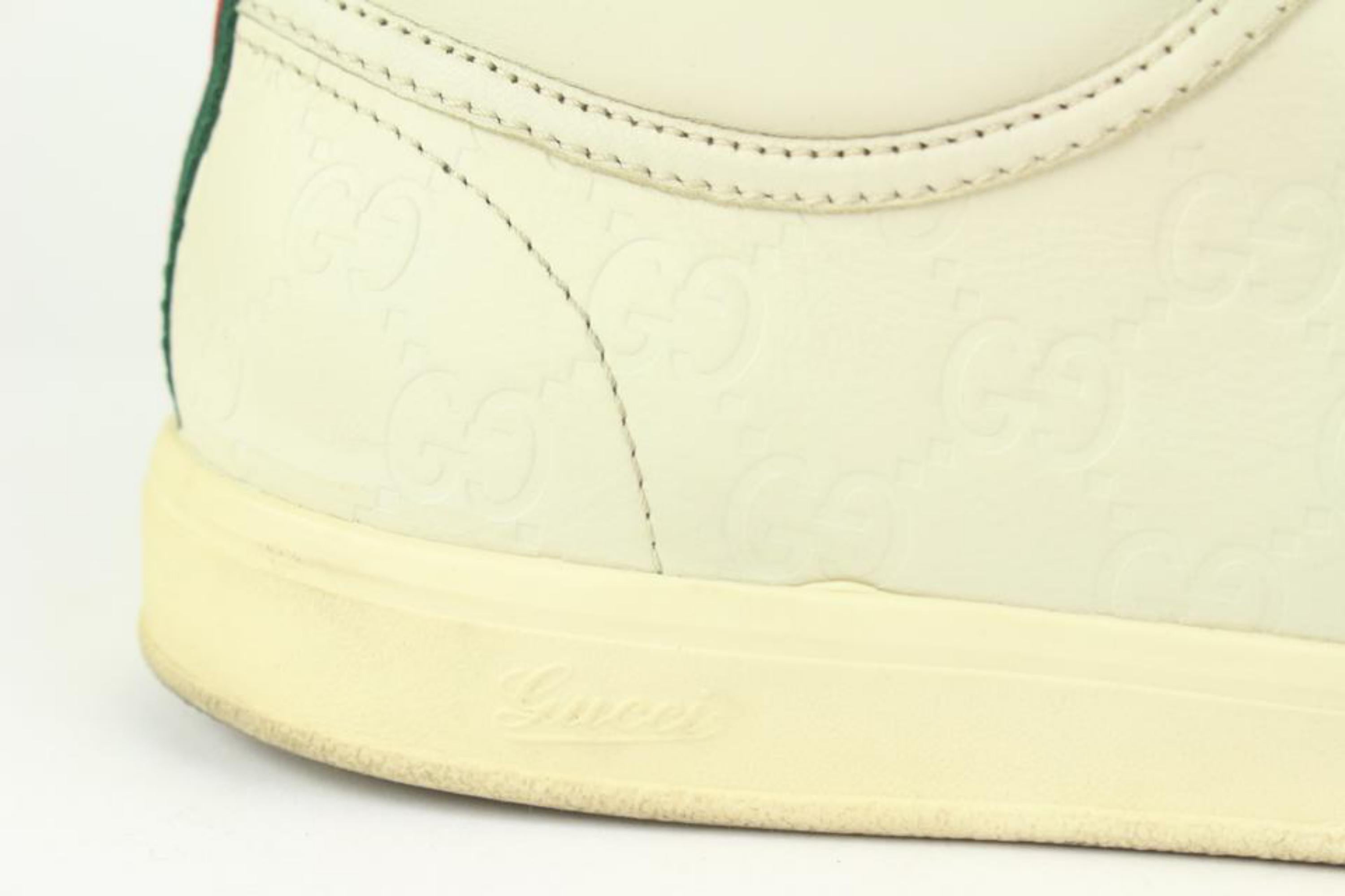 Gucci Men's 8.5 US Ivory Mystic White Guccissima Leather Web Sneaker 1117g6 For Sale 2