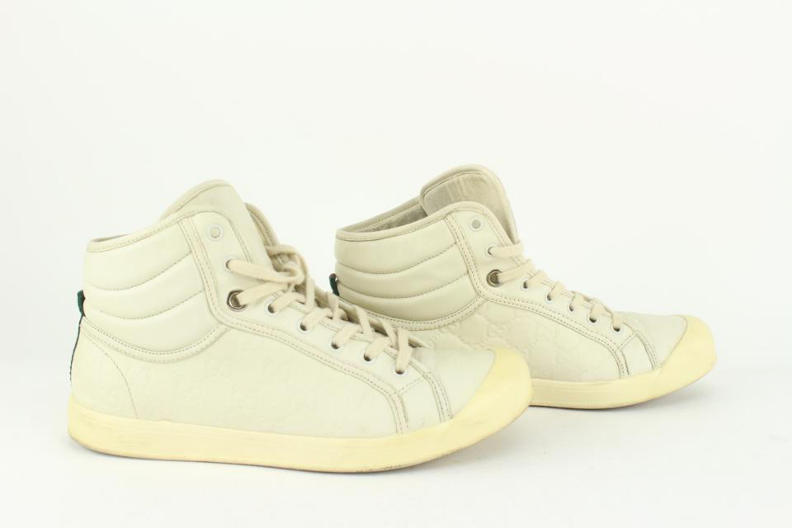 Gucci Men's 8.5 US Ivory Mystic White Guccissima Leather Web Sneaker 1117g6 For Sale 3