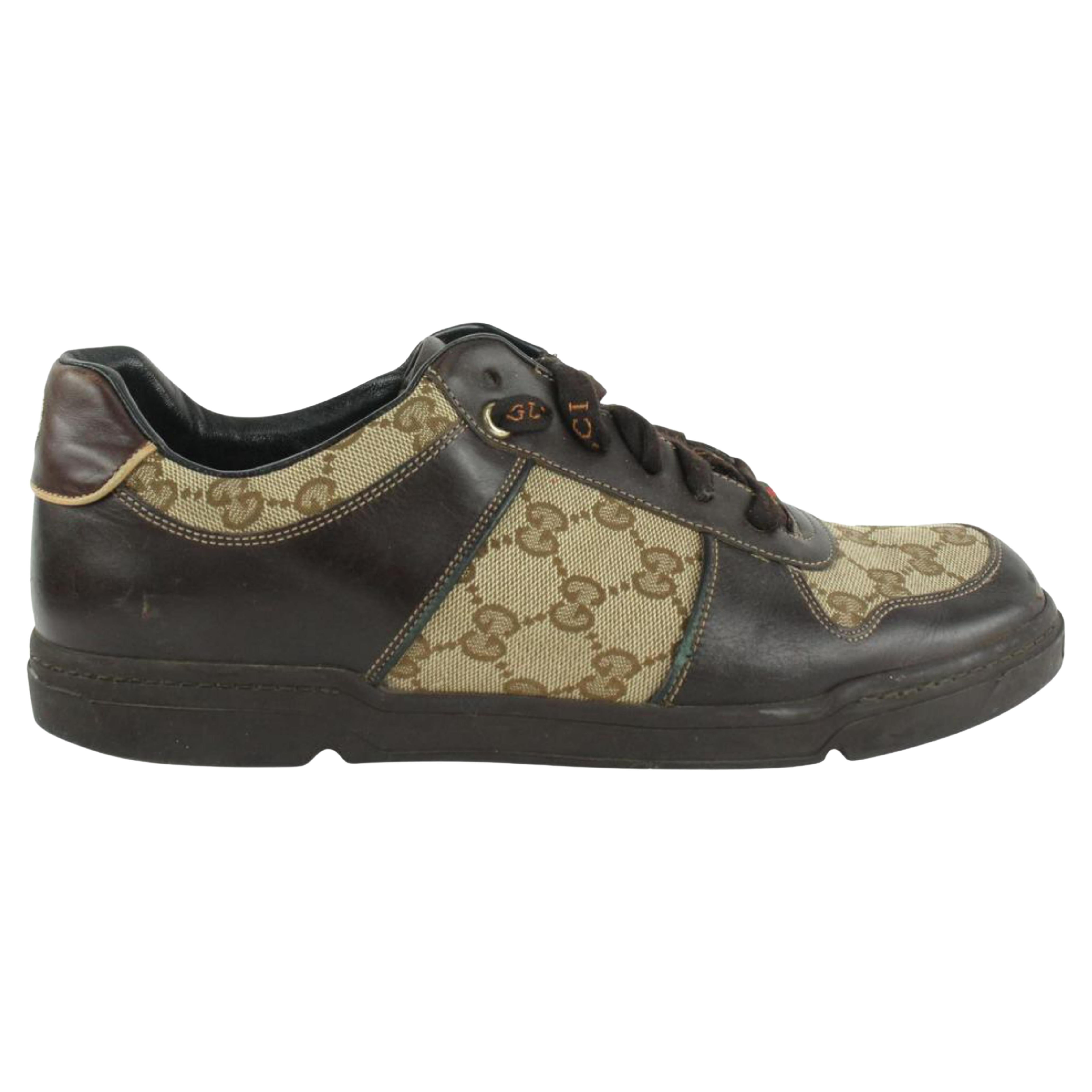 Gucci Men's 9 US Brown Monogram GG Signature Lace Low Sneakers 1216g50 For Sale