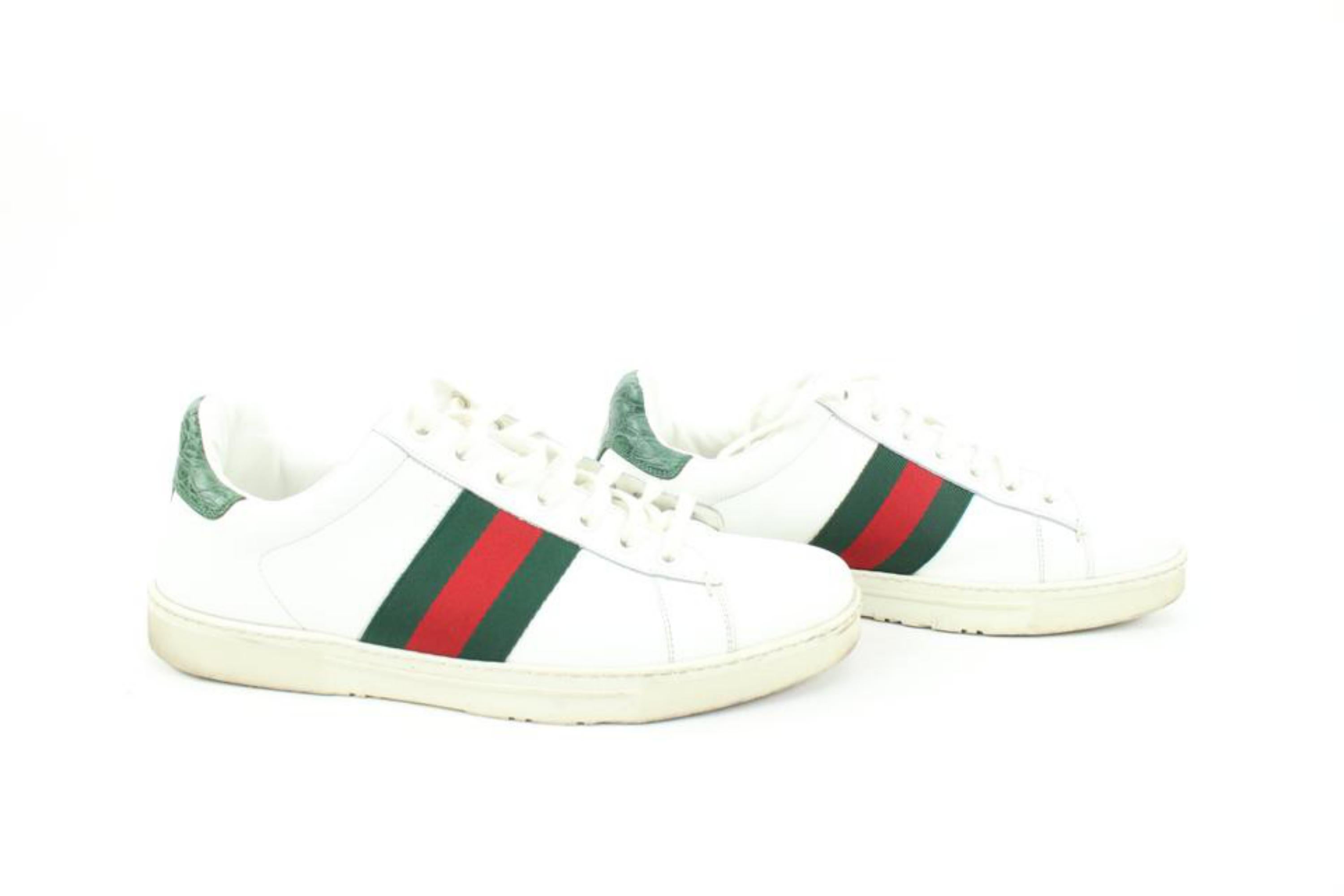 Gucci Men's 9.5 US White Web Ace Sneaker 87g24s In Good Condition For Sale In Dix hills, NY