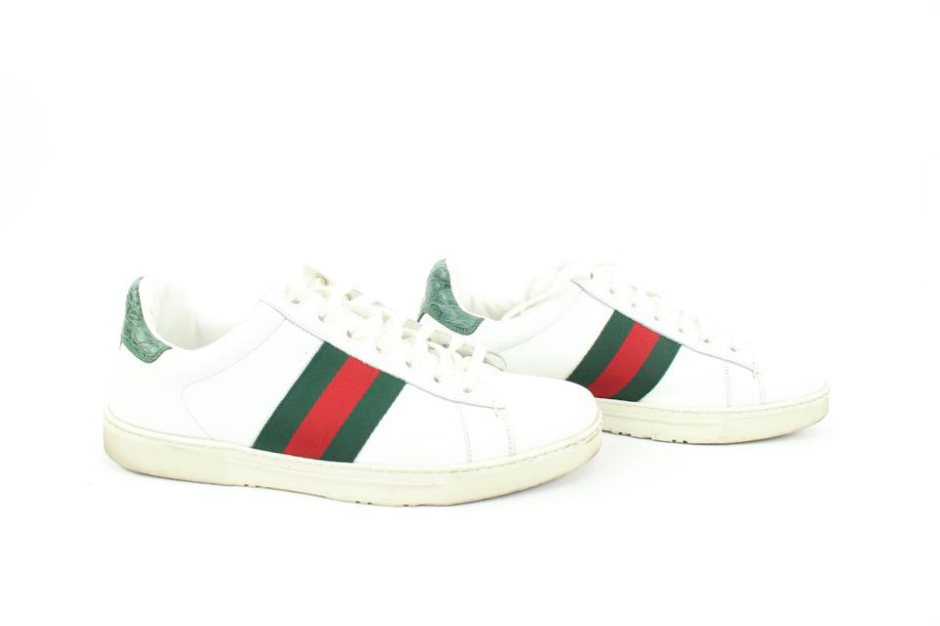 Gucci Men's 9.5 US White Web Ace Sneaker 87g24s In Good Condition In Dix hills, NY
