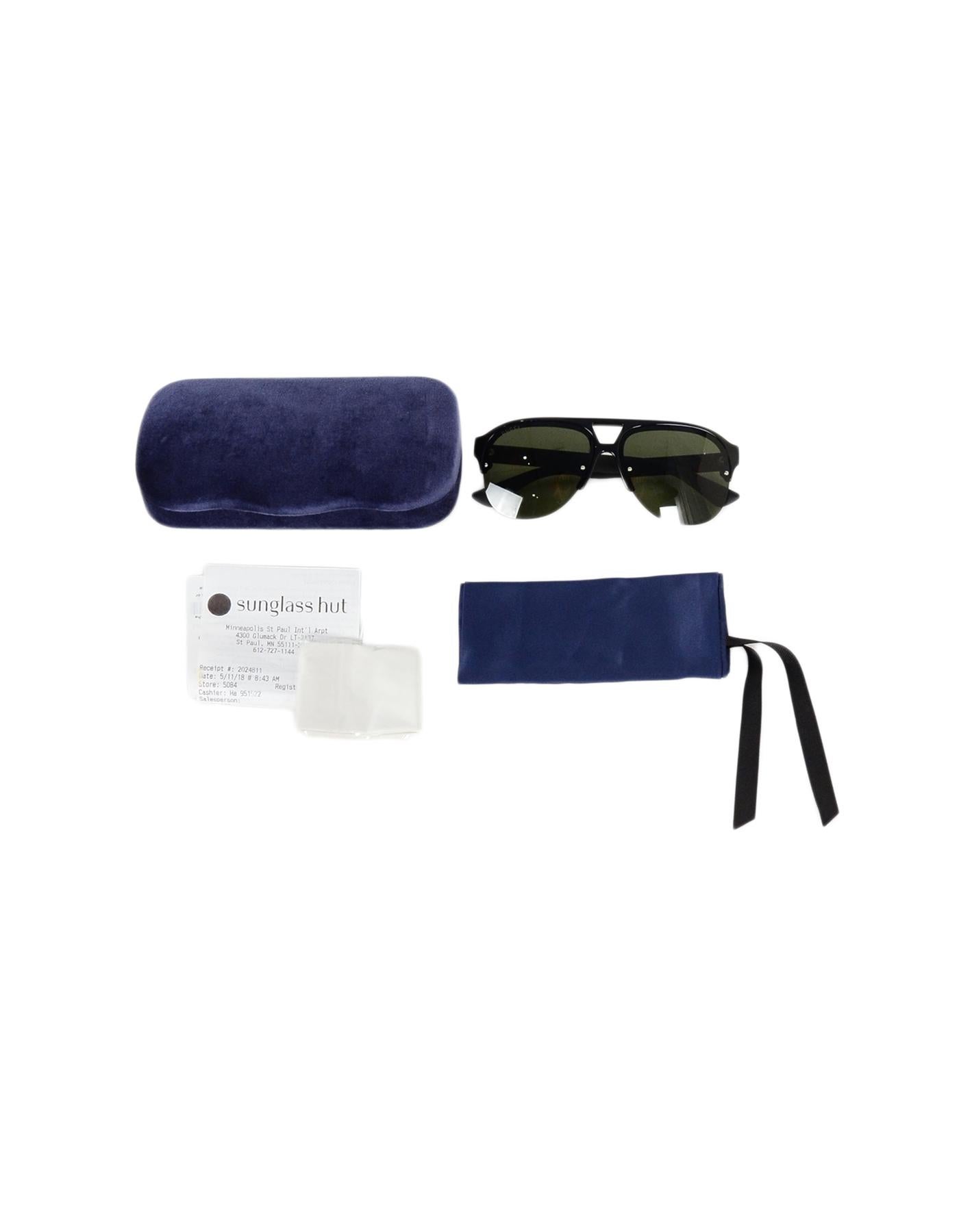 Gucci Men's Black Aviator Sunglasses w/ Web 7