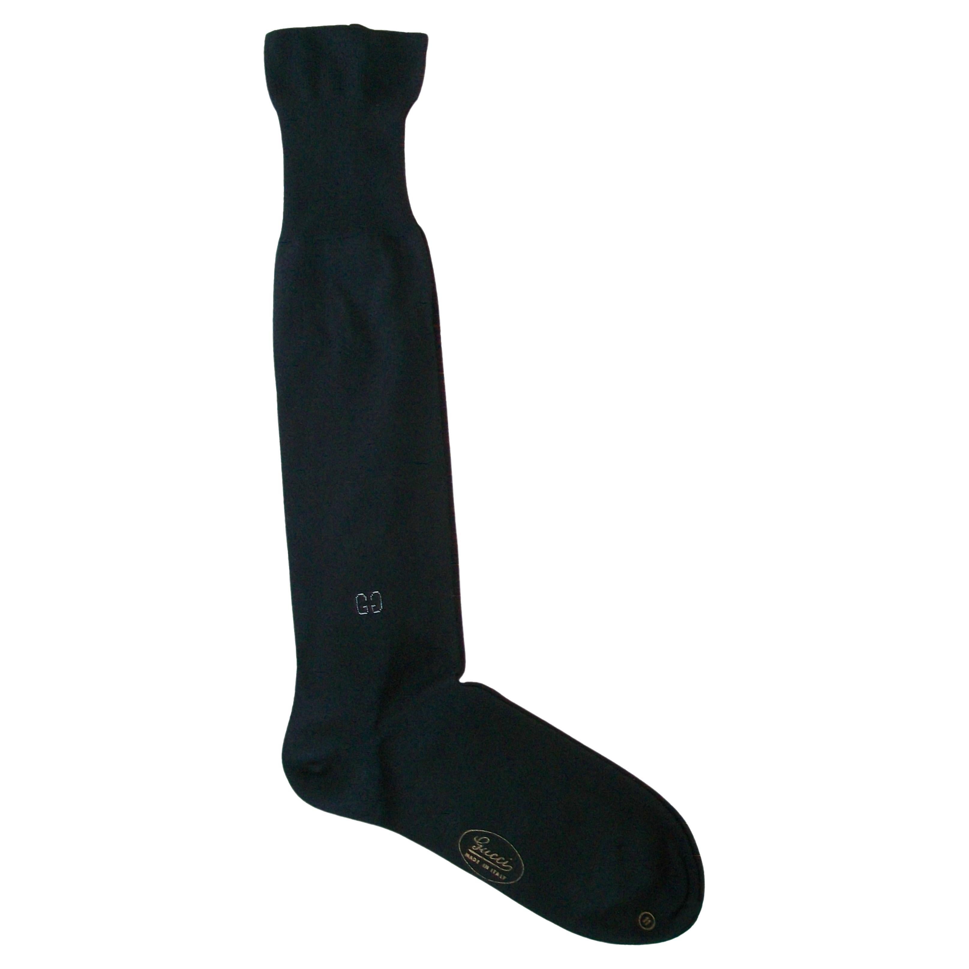 GUCCI - Men's Black Cashmere & Silk Dress Socks - Size 11 - Italy - Circa 1980's For Sale