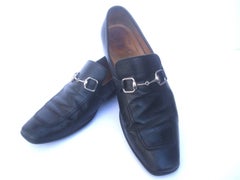 Gucci Men's Black Leather Silver Snaffle Bit Shoes circa 1990s