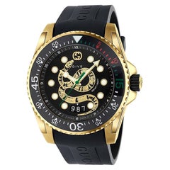 Gucci Men's Dive Gold-Plated Snake Dial Black Rubber Strap Watch YA136219