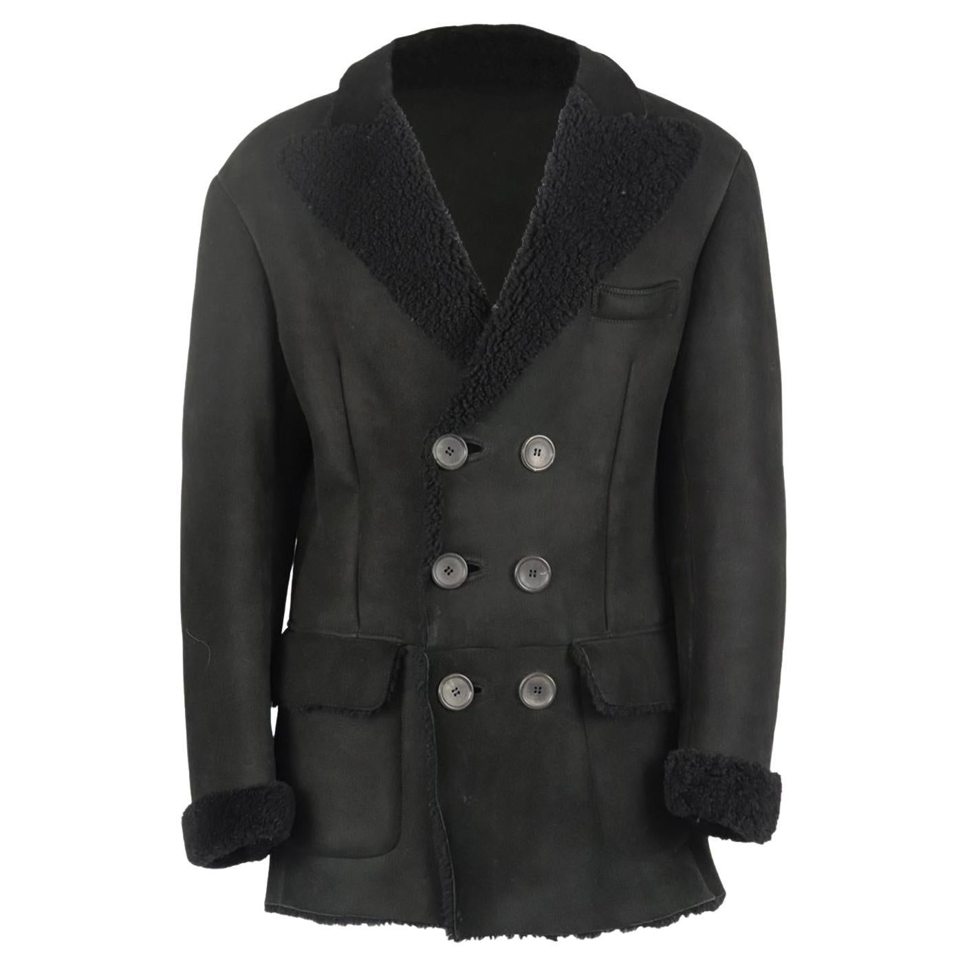 Gucci Men's Double Breasted Shearling Lined Suede Coat It 50 Uk/us 40