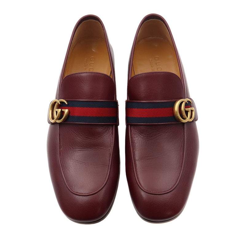 Gucci Men's GG Donnie Web Leather Burgundy Loafers Size 8 at 1stDibs ...