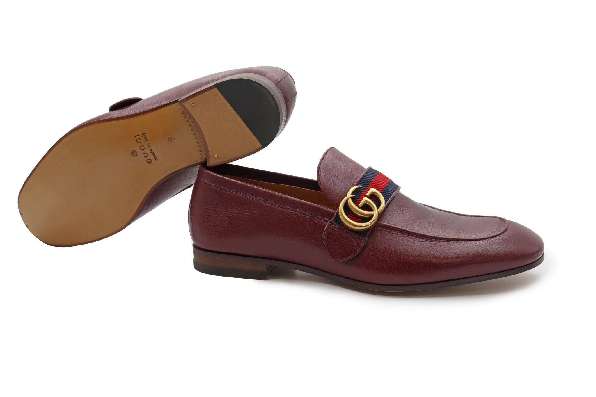 Gucci Men's GG Donnie Web Leather Burgundy Loafers Size 8 at 1stDibs | gucci  burgundy loafers, burgundy gucci shoes, burgundy mens loafers