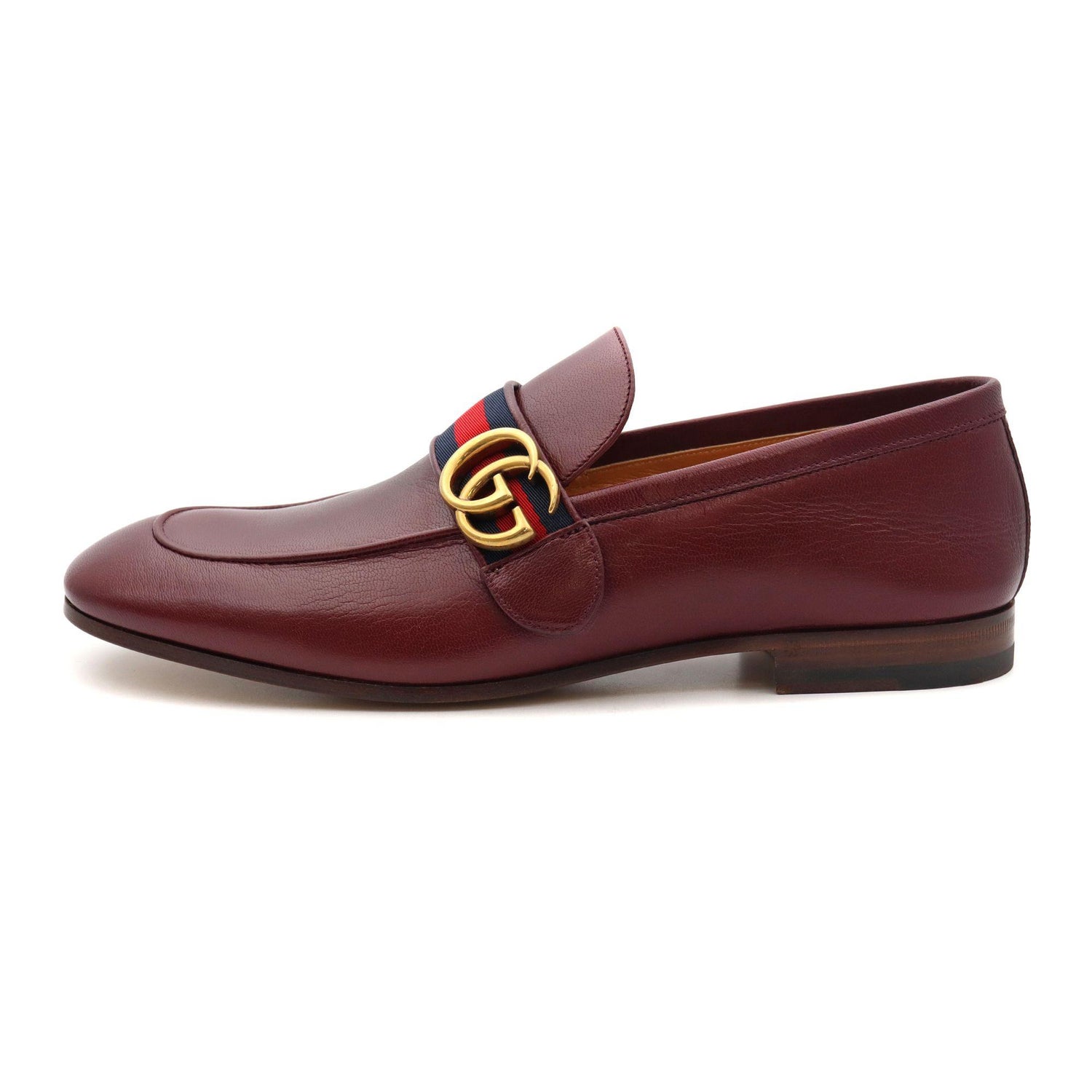 Gucci Men''s GG Donnie Web Leather Burgundy Loafers Size 8 at 1stDibs
