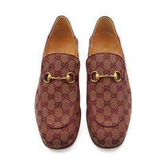 Gucci Men's GG Supreme Canvas Horsebit Burgundy Loafers Size 11