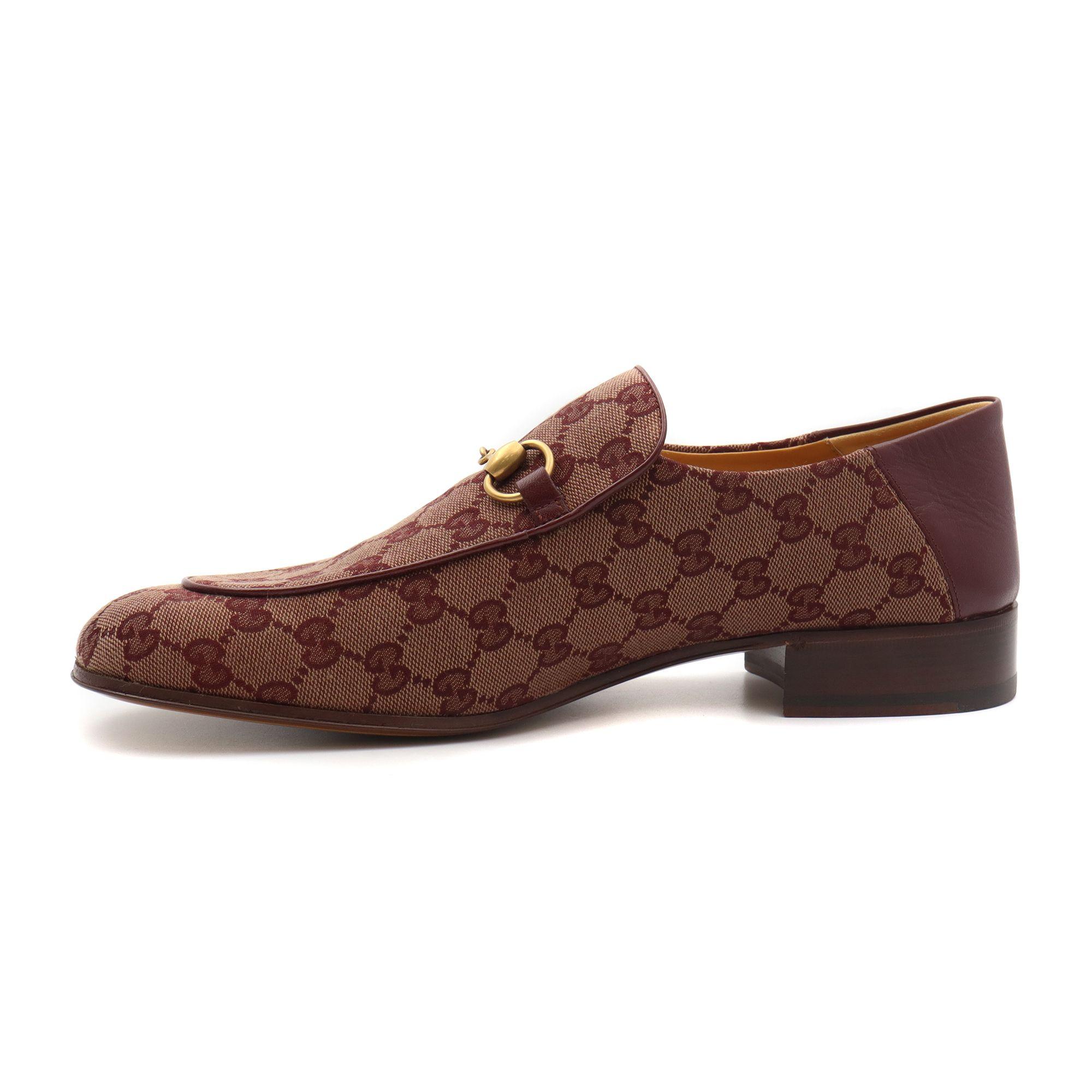 Brown Gucci Men's GG Supreme Canvas Horsebit Burgundy Loafers Size 11