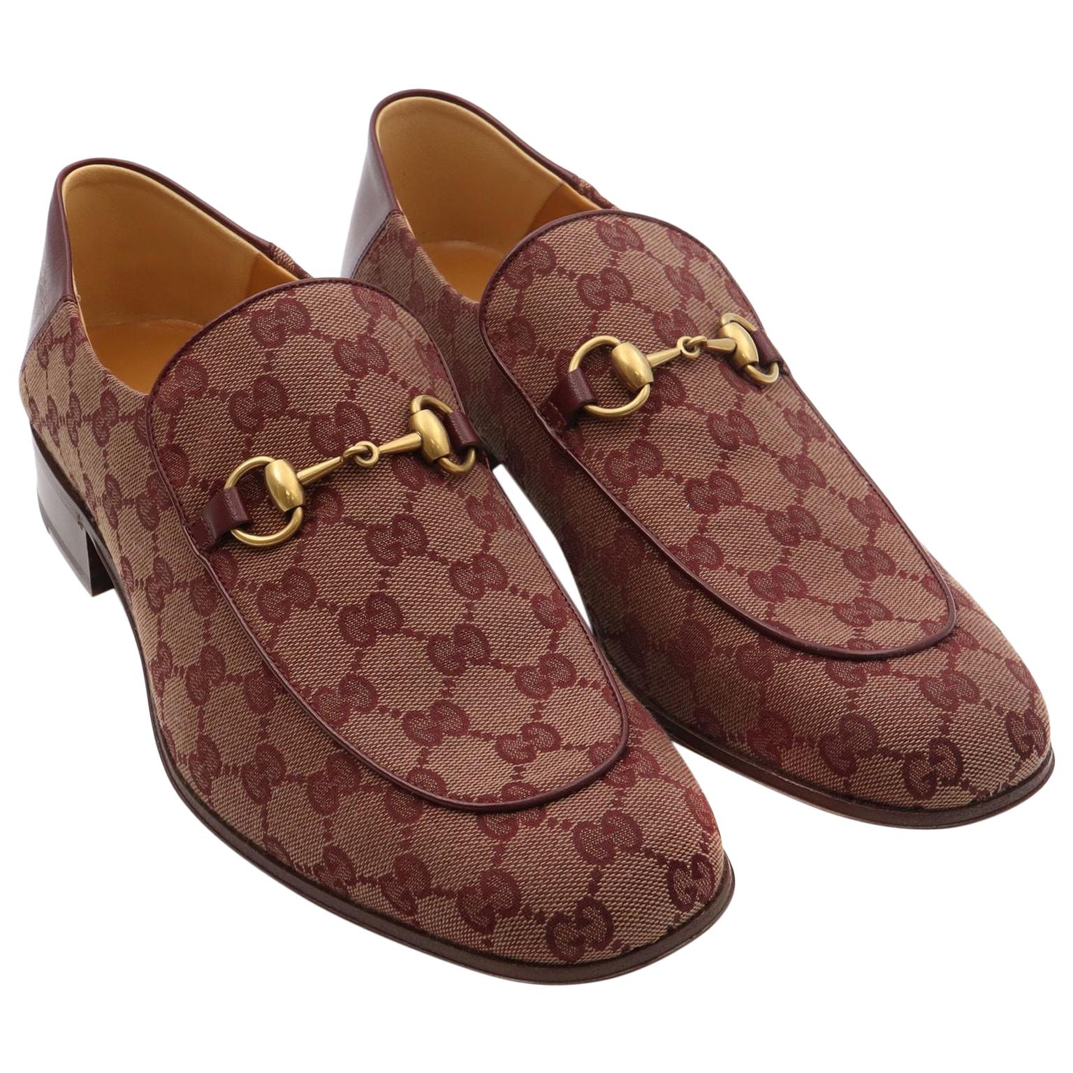 Gucci Men's GG Donnie Web Leather Burgundy Loafers Size | islamiyyat.com