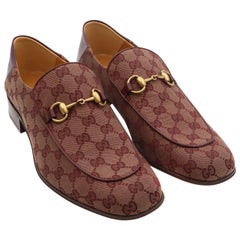 Gucci Men's GG Supreme Canvas Horsebit Burgundy Loafers Size 11