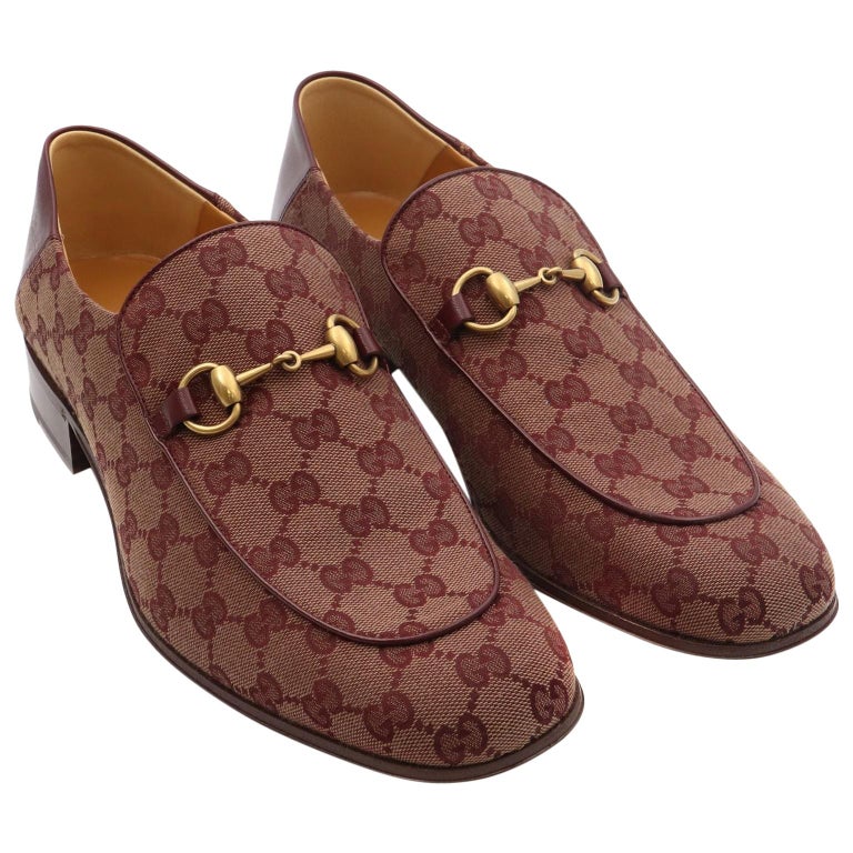 Gucci Men's GG Supreme Canvas Horsebit Burgundy Size 11 at 1stDibs | supreme mens burgundy loafers, gucci burgundy loafers