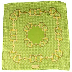 Gucci Men's Green and Yellow Silk Horsebit Print Pocket Square