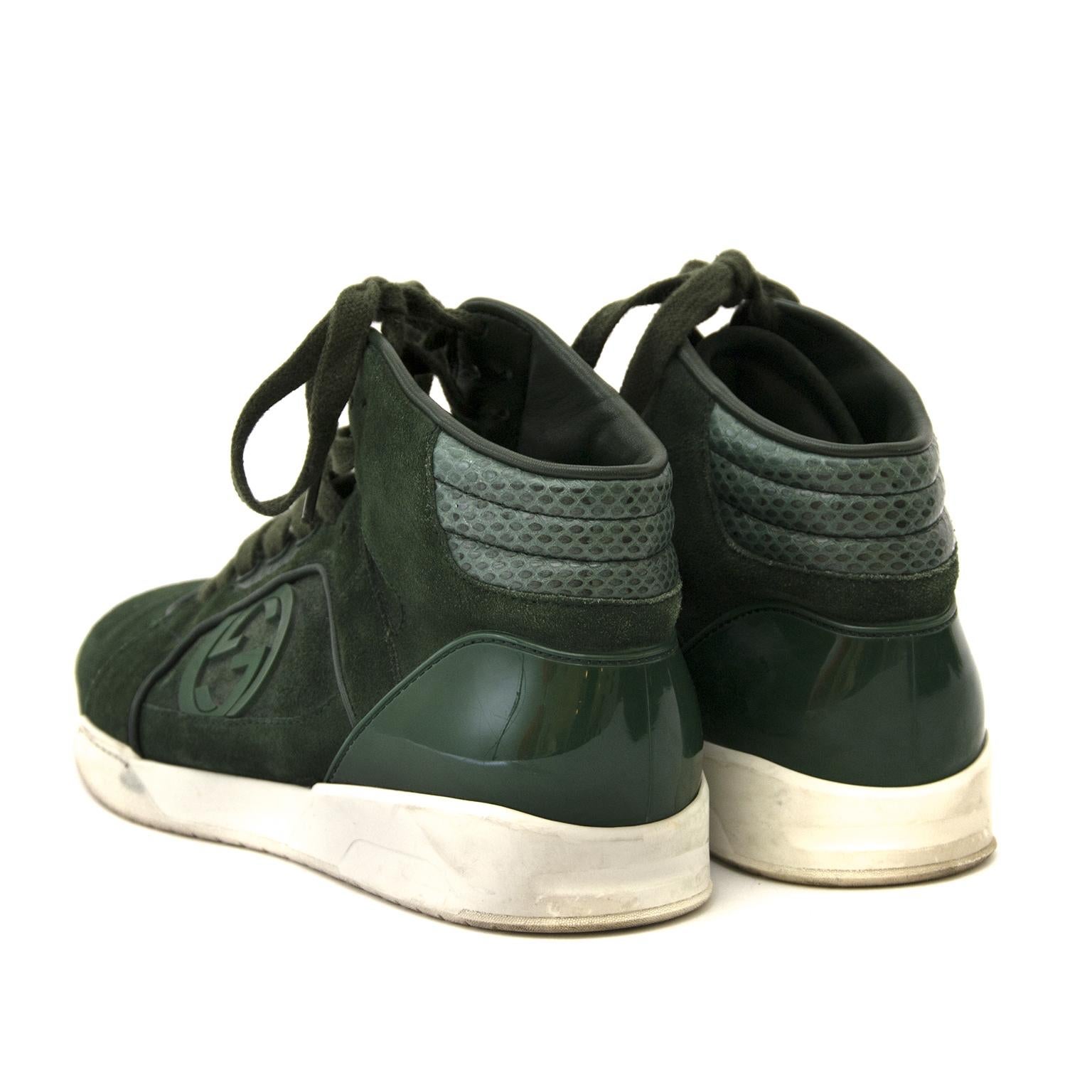 Gucci Men's Green Hitop Trainer with Interlocking G Detail - size 41 In Good Condition In Antwerp, BE