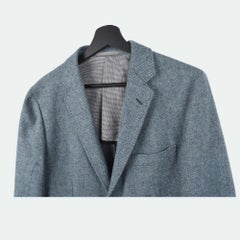 Gucci Men's Herringbone Tweed Blazer Jacket IT-48M Blue Wool