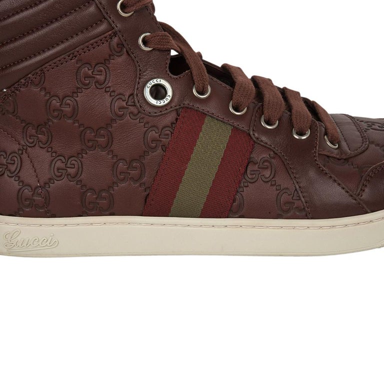 Gucci Men's Leather Logo Embossed High Sneakers 9G / USA For Sale at