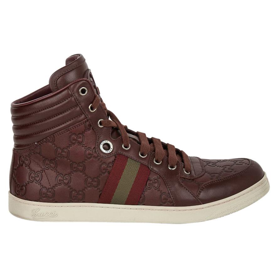 Gucci Men's Leather Logo Embossed High Top Sneakers 9G / 10.5 USA For Sale