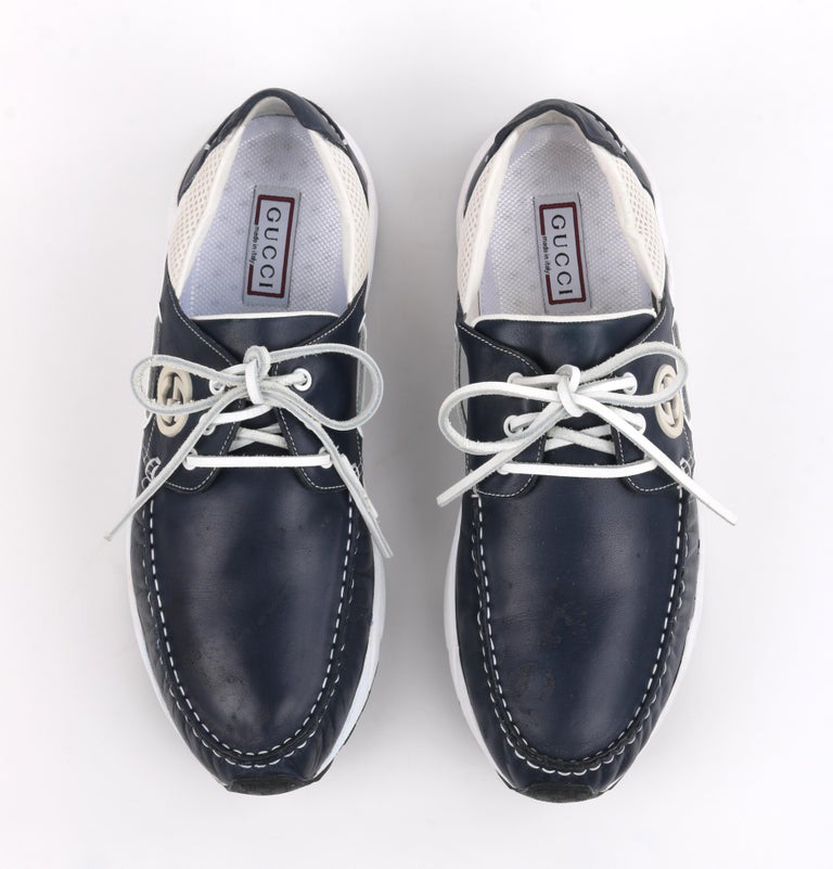 GUCCI Men's Leather Rubber Sole Lace Up Low Top Athletic Boat Shoes at  1stDibs | gucci boat shoes