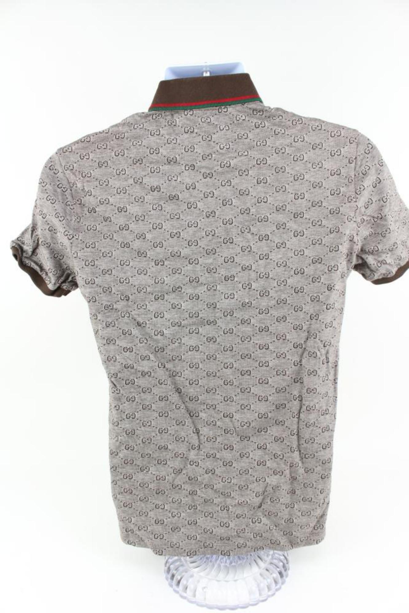 Gucci Men's M Brown Monogram GG Web Collar Polo Shirt Short Sleeve 76g422s 2