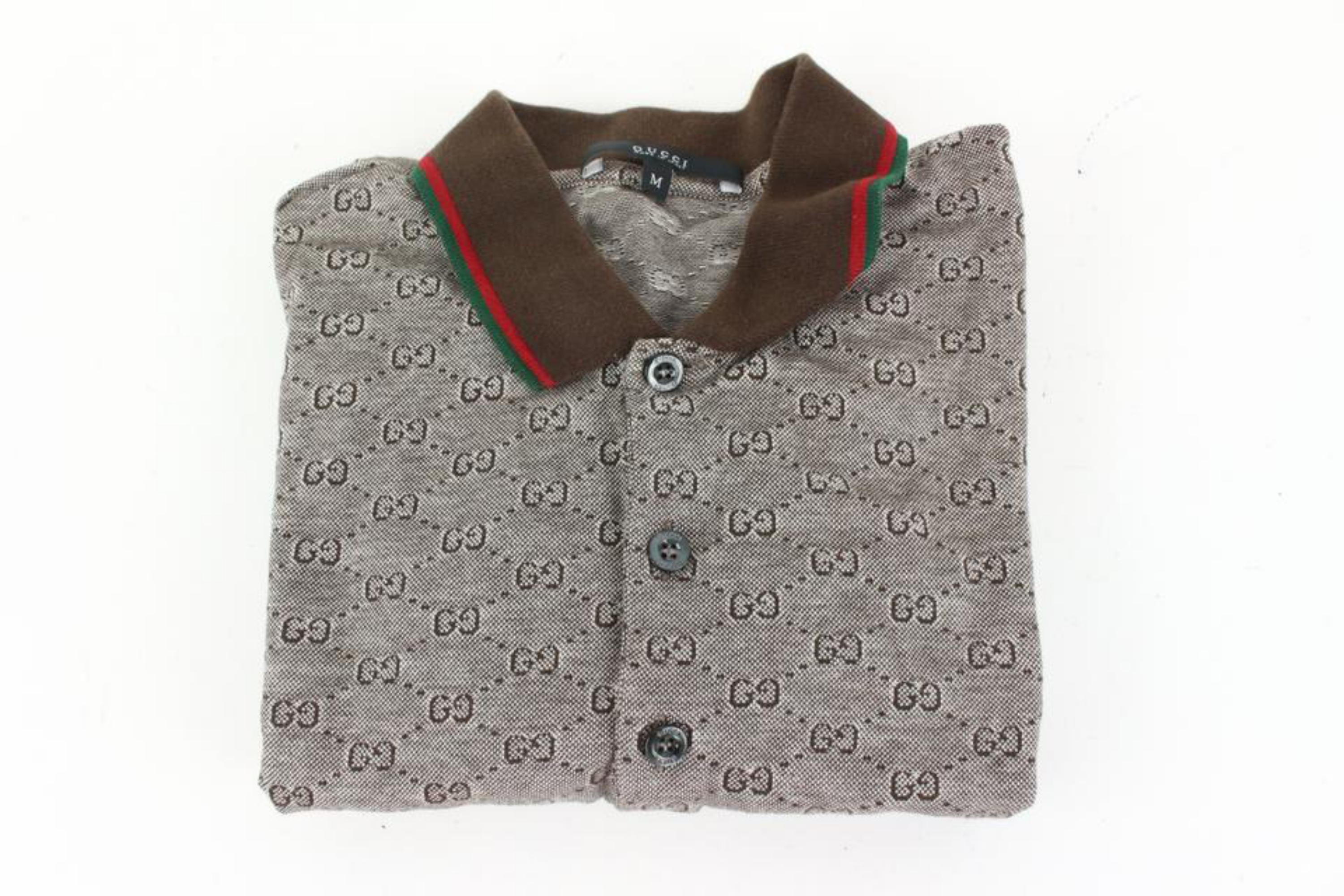 Gucci Men's M Brown Monogram GG Web Collar Polo Shirt Short Sleeve 76g422s
Date Code/Serial Number: 190181-X3235
Made In: Italy
Measurements: Length:  19