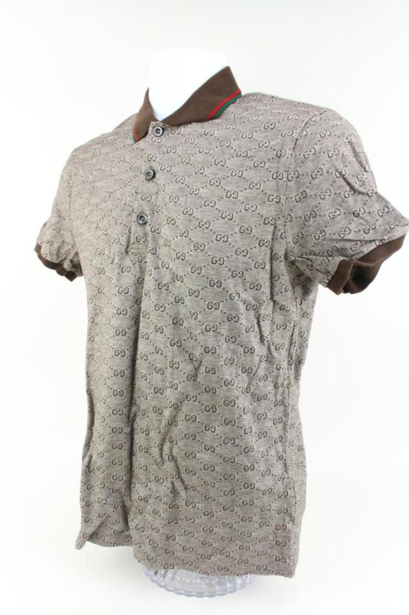 Women's Gucci Men's M Brown Monogram GG Web Collar Polo Shirt Short Sleeve 76g422s