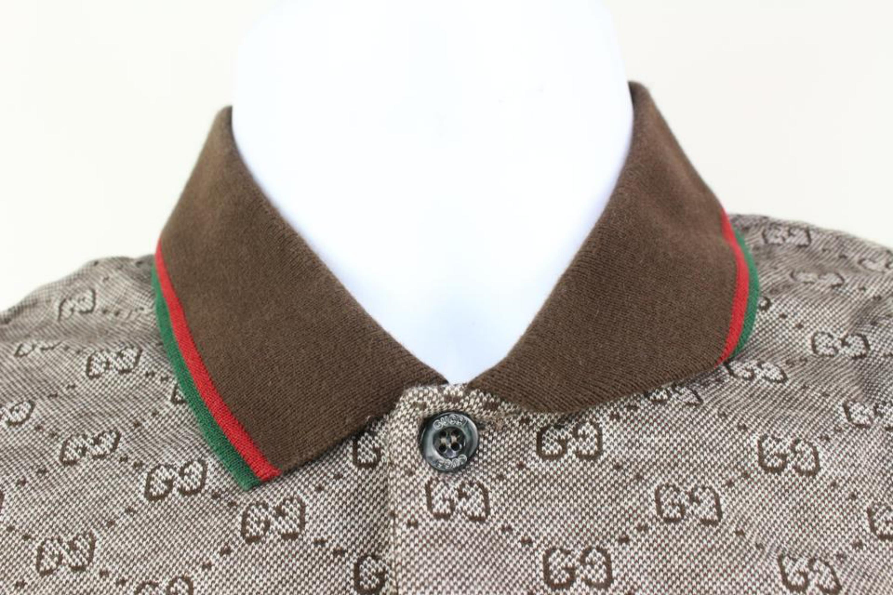 Gucci Men's M Brown Monogram GG Web Collar Polo Shirt Short Sleeve 76g422s 1