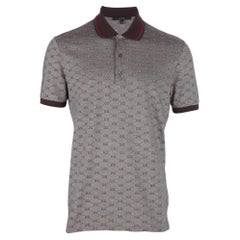 Gucci Men's M Brown Monogram GG Web Collar Polo Shirt Short Sleeve 76g422s