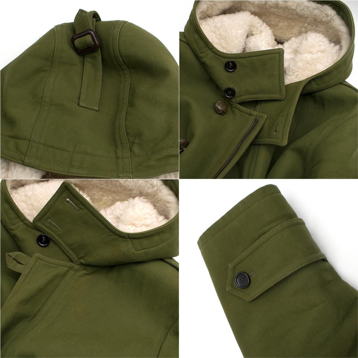Gucci Men's Shearling-Lined Green Canvas Parka IT 48 In Good Condition In London, GB