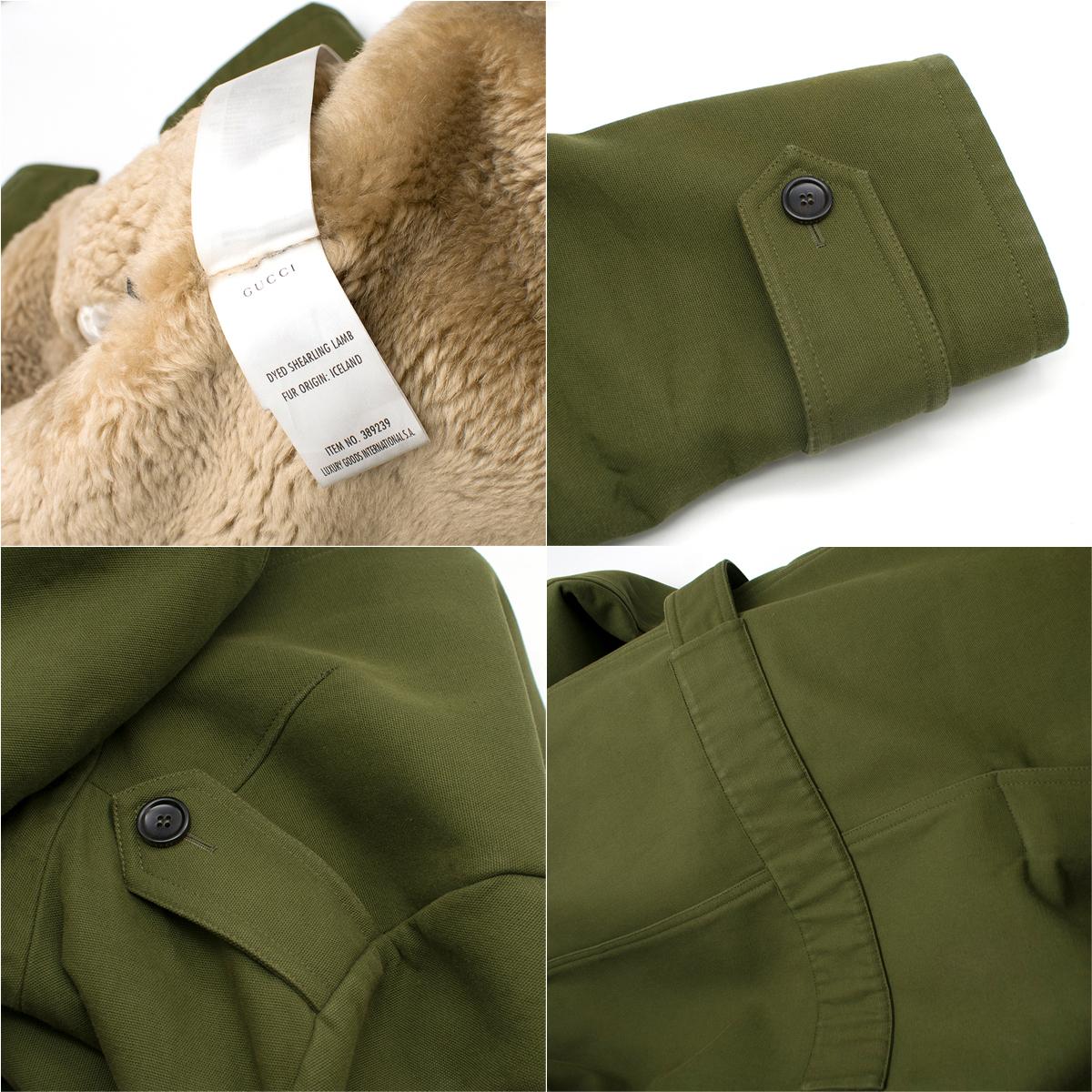 Gucci Men's Shearling-Lined Green Canvas Parka IT 48 2