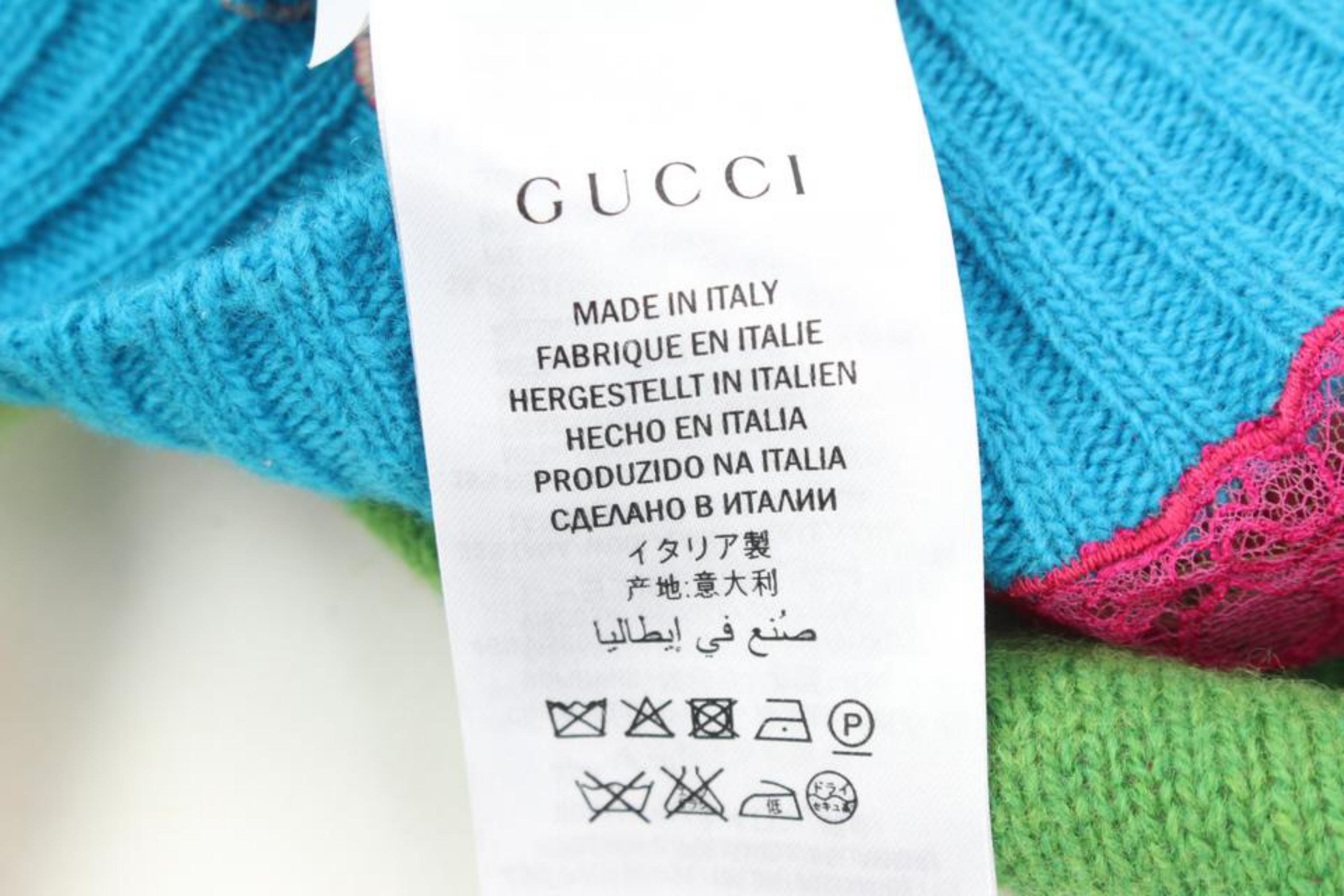 Gucci Men's Small Runway Cat Applique Panelled Lace and Wool Sweater 124g12 For Sale 2