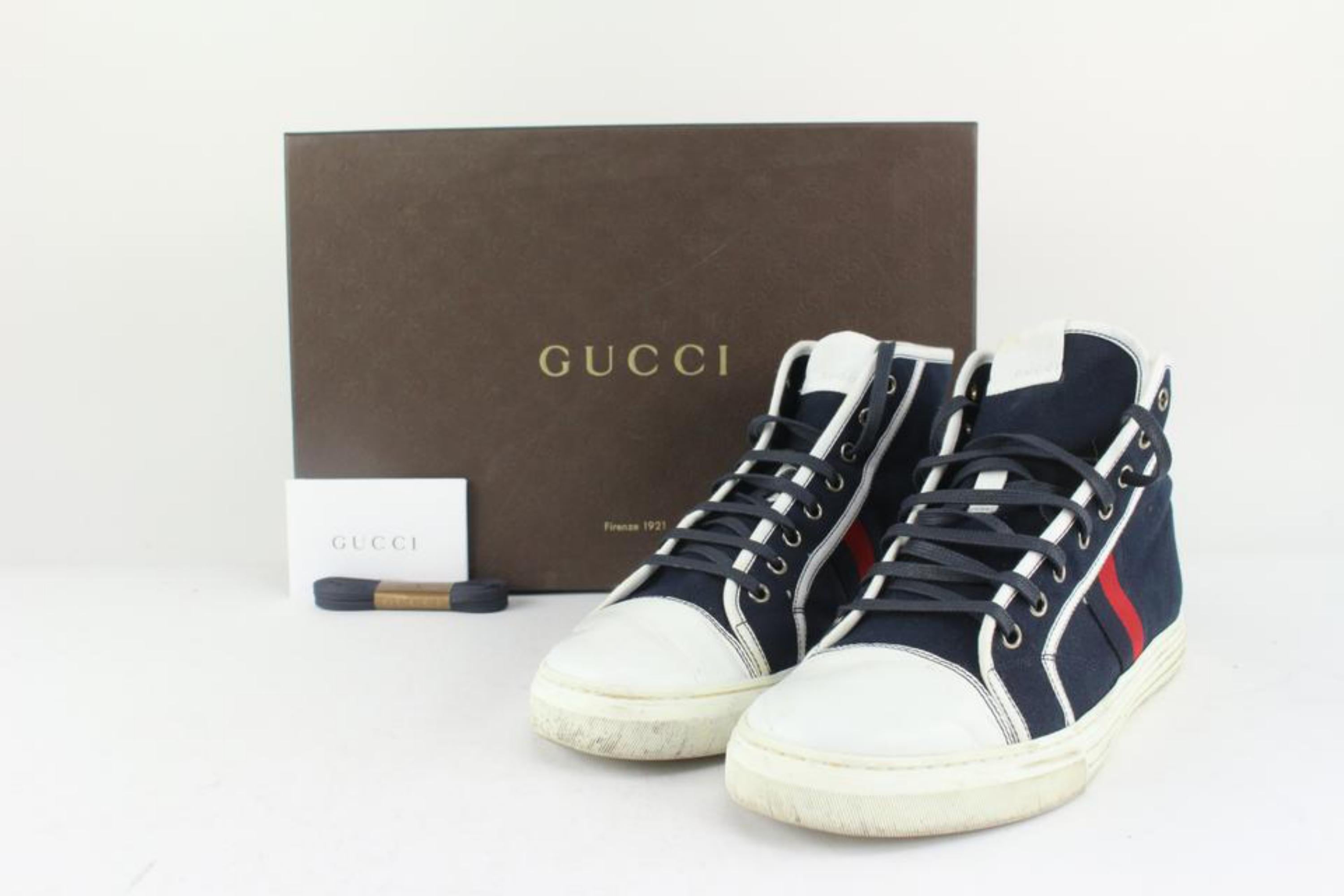 Gucci Men's US 8.5 Navy Monogram GG Web Sneakers 1123g40 For Sale 5