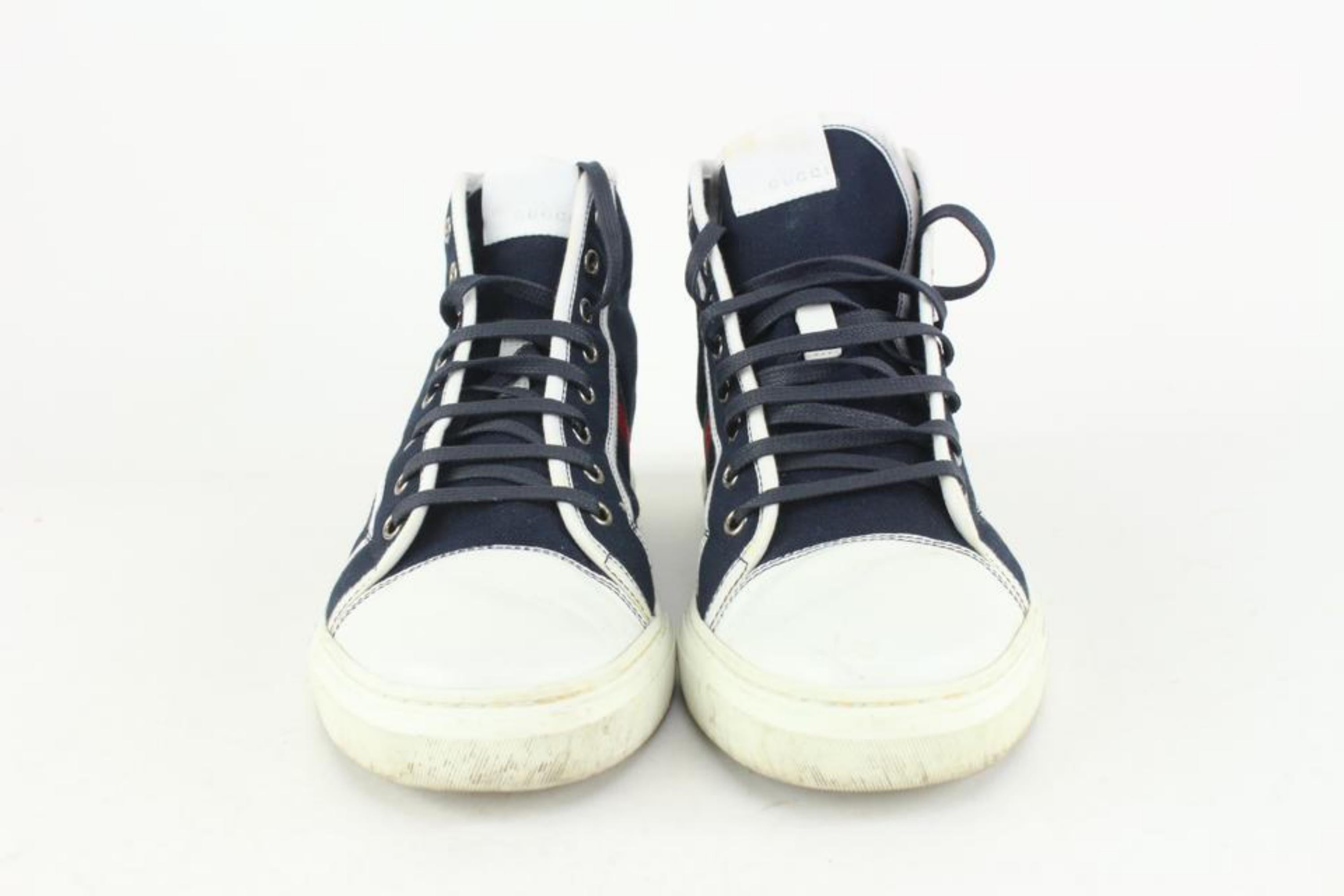 Black Gucci Men's US 8.5 Navy Monogram GG Web Sneakers 1123g40 For Sale