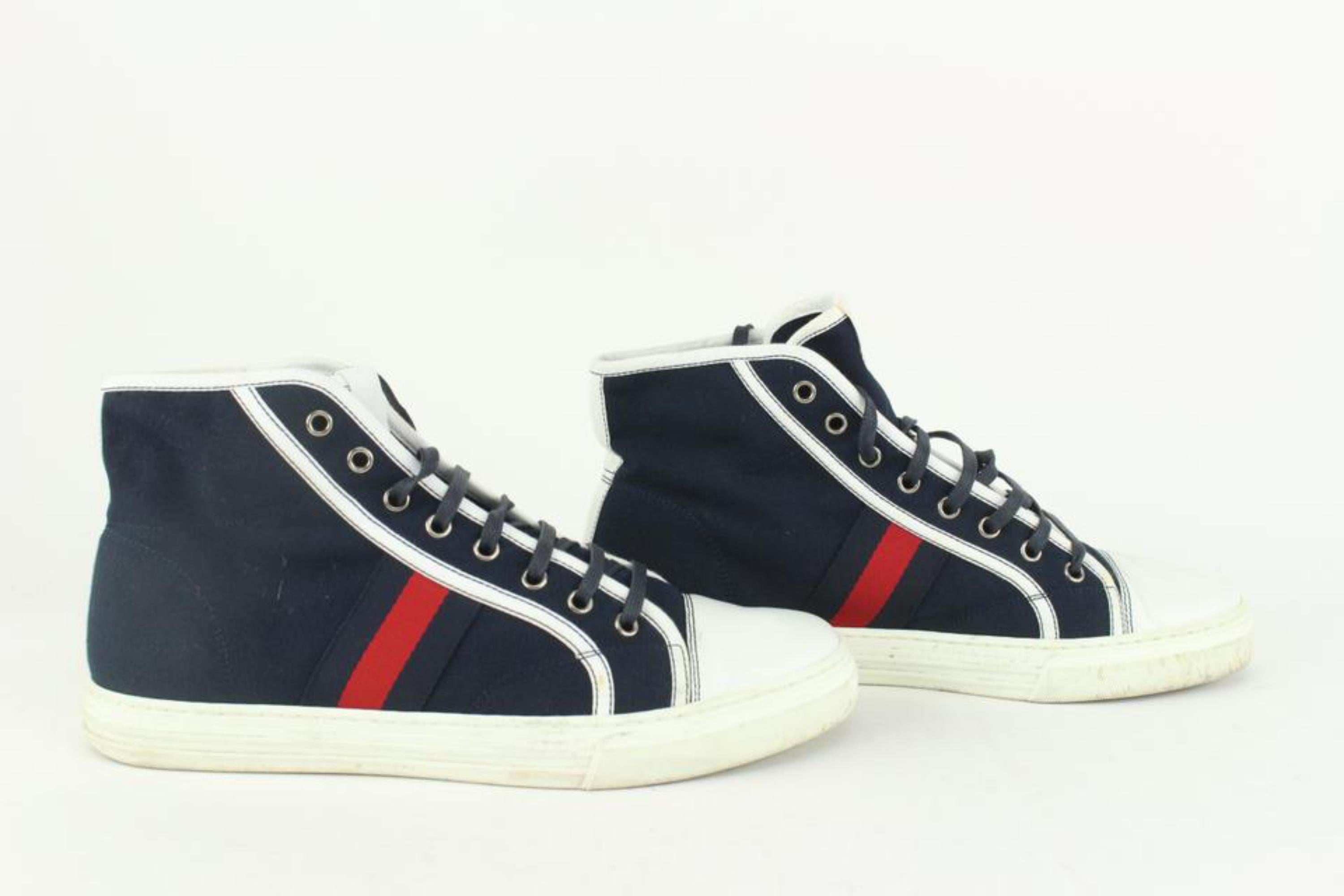 Gucci Men's US 8.5 Navy Monogram GG Web Sneakers 1123g40 For Sale 1