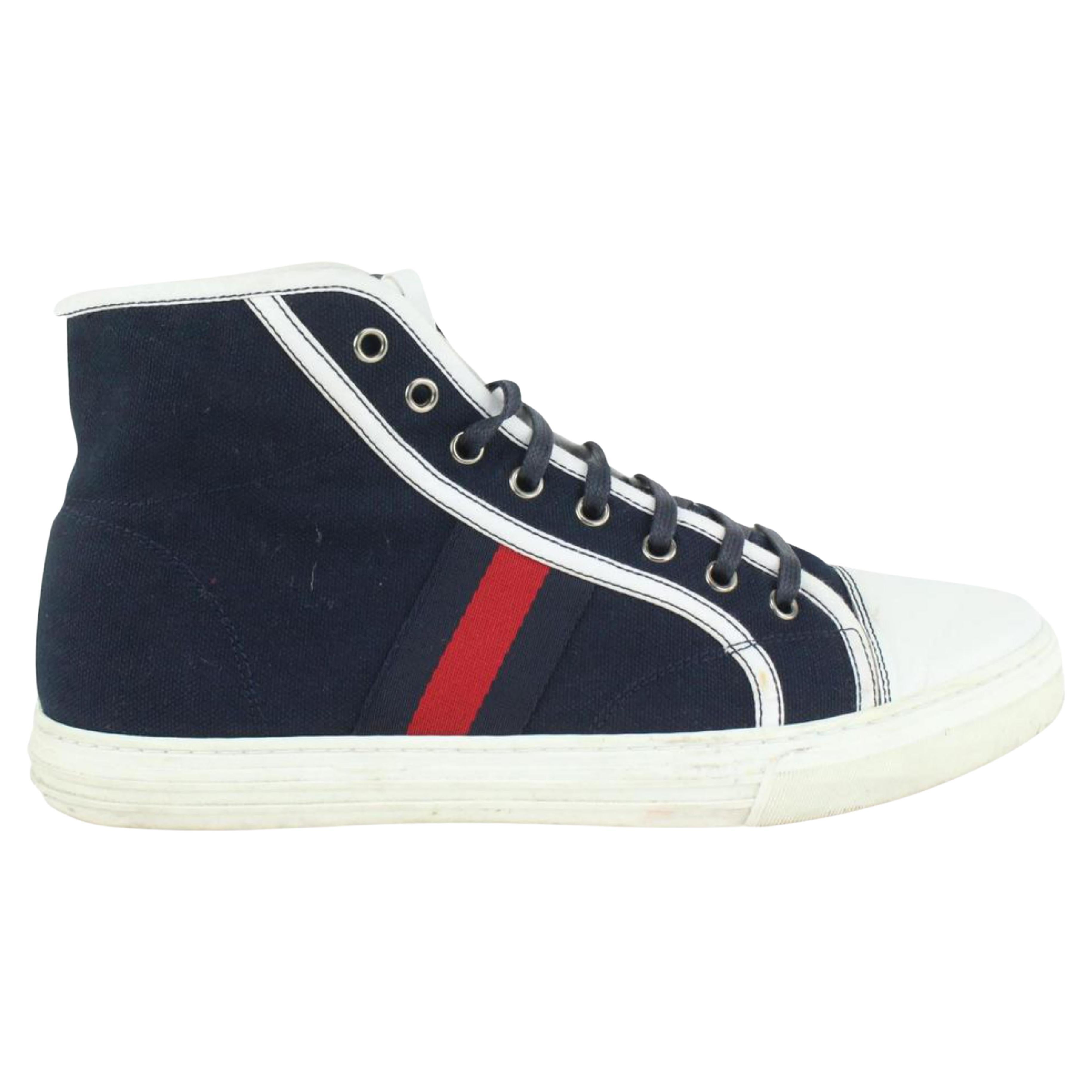 Gucci Men's US 8.5 Navy Monogram GG Web Sneakers 1123g40 For Sale